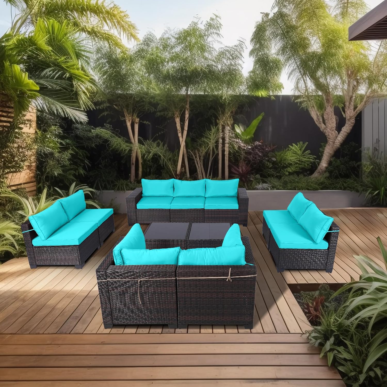 7 Pieces Rattan Patio Furniture Set with Tea Table