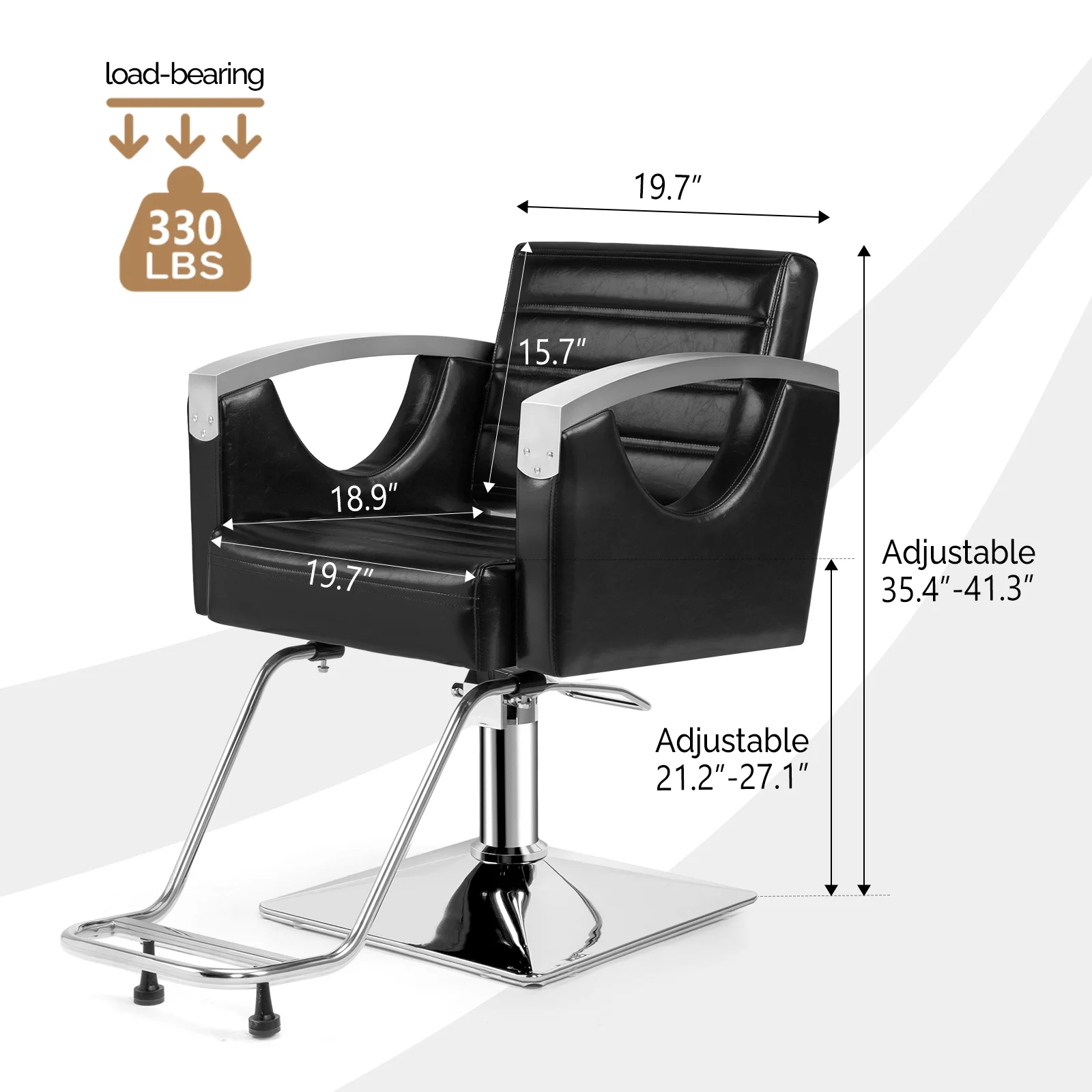 OmySalon Barber Chair Heavy Duty with Stainless Steel Armrest, Black Salon Chair for Hair Stylist, Styling Hairdressing Chair Barbershop Beauty Spa Makeup Equipment