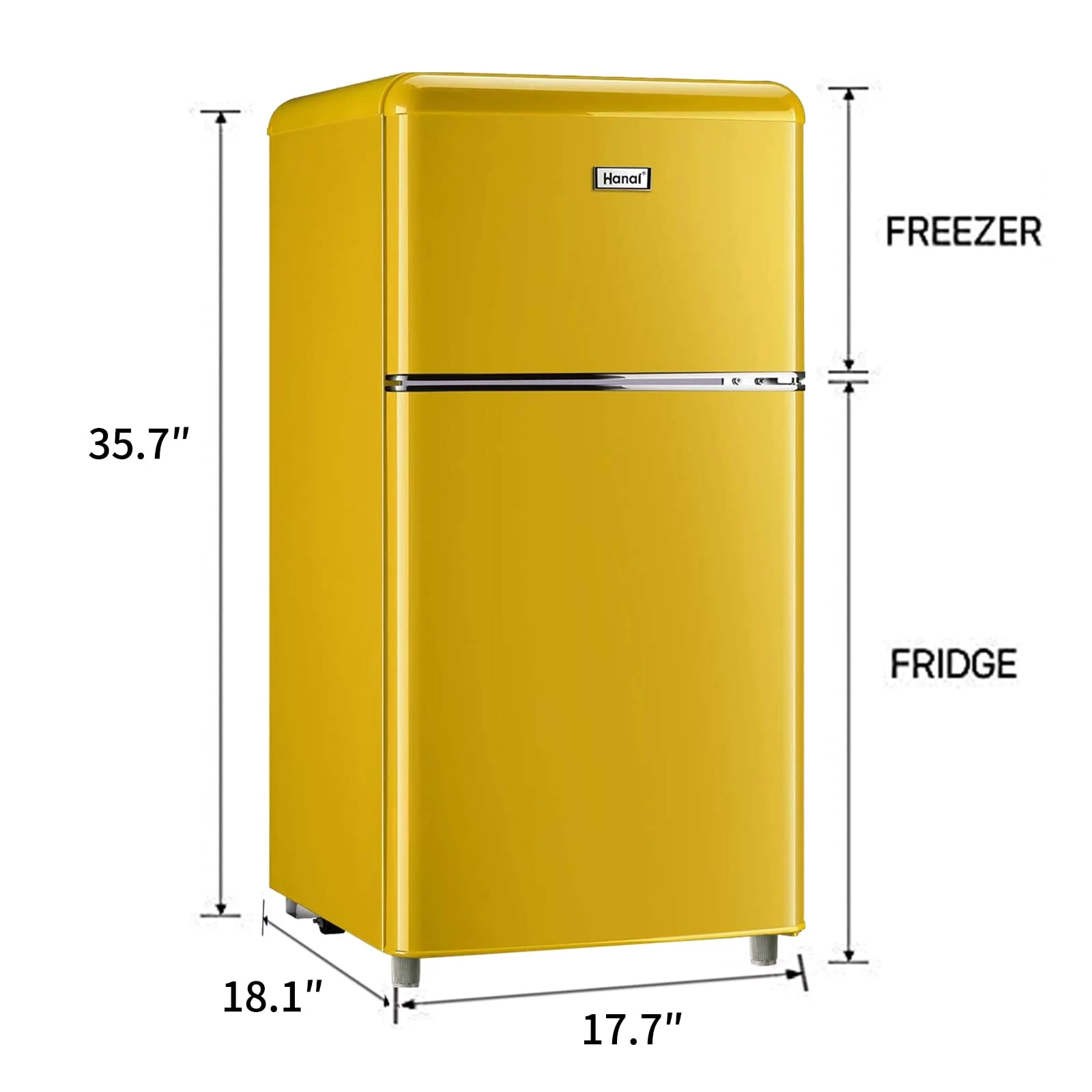 2026 WANAI Small Refrigerator,3.5 Cu.Ft Two Door Mini Refrigeratorwith Freezer,Yellow