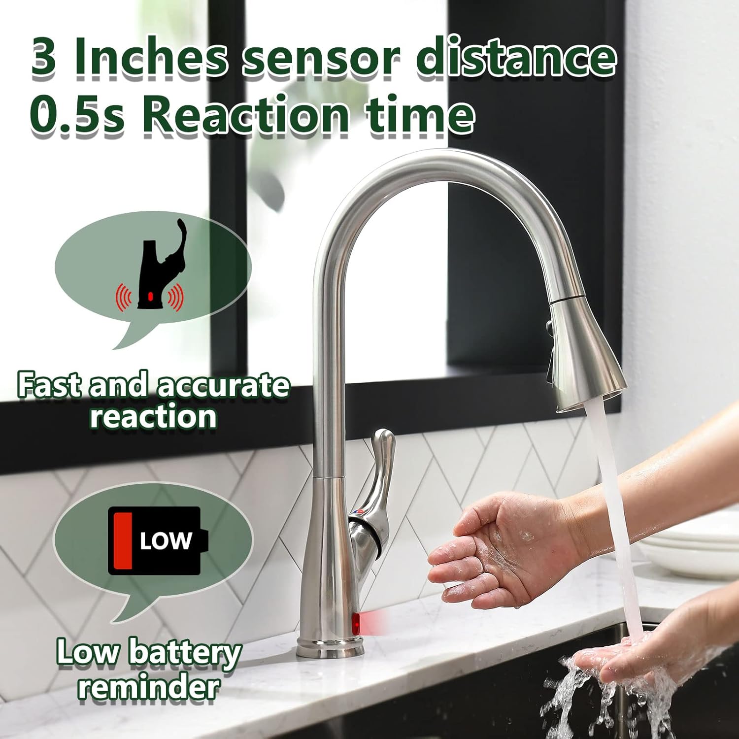 Black Touchless Kitchen Faucet with Soap Dispenser, Motion Sensor Activated Hands-Free Automatic Faucet for Sink with Pull Down Sprayer, Single Handle Smart Faucets for Kitchen Sink