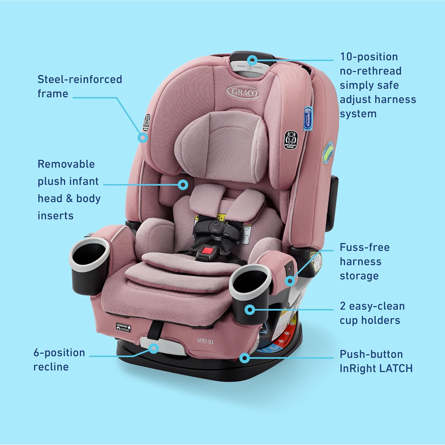 4Ever Dlx 4-In-1 Car Seat – Grey, Infant to Toddler