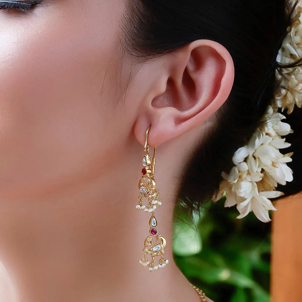 92.5 Sterling Silver Double swan Sui Dhaga Earrings