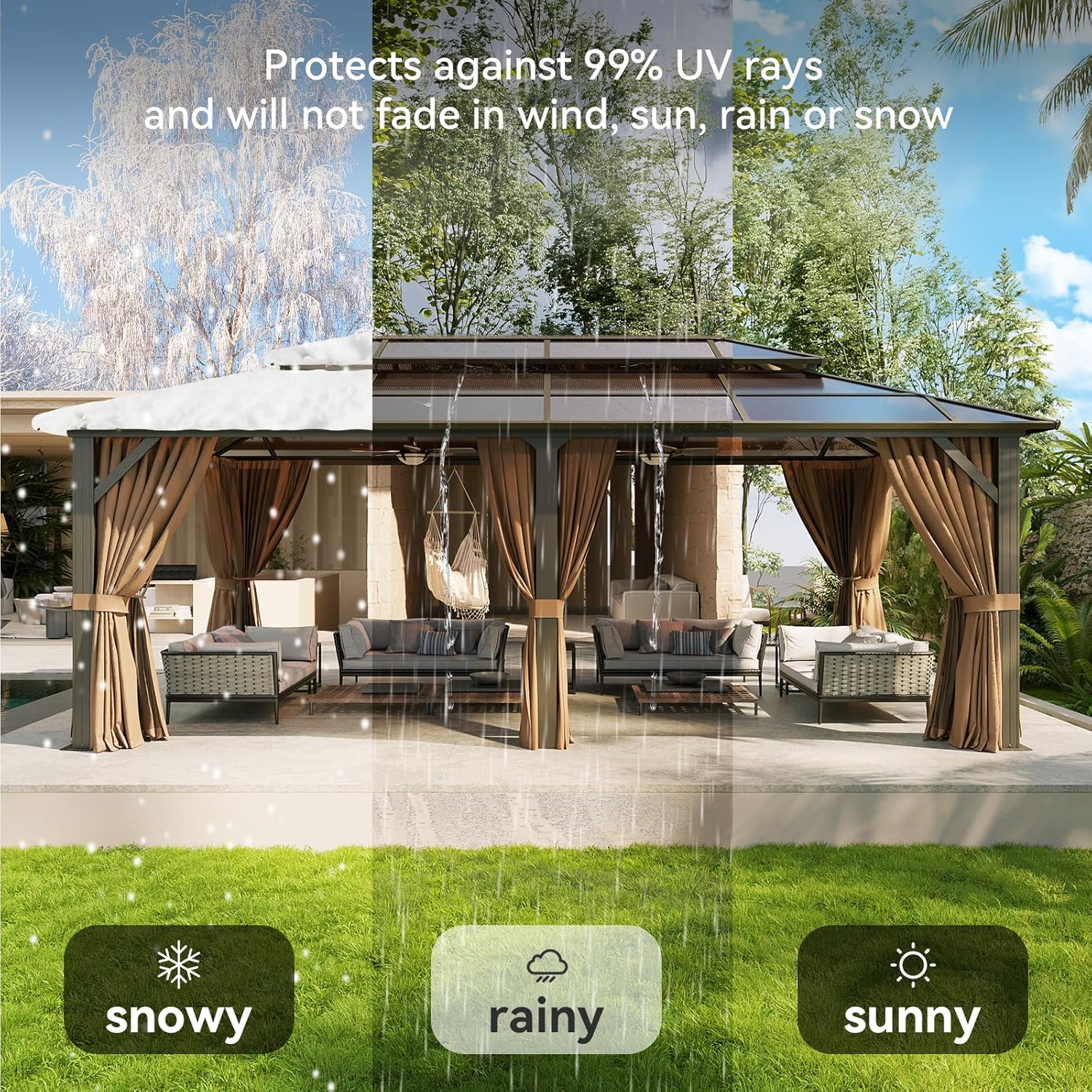 12’X10′ Hardtop Gazebo with Curtains and Netting