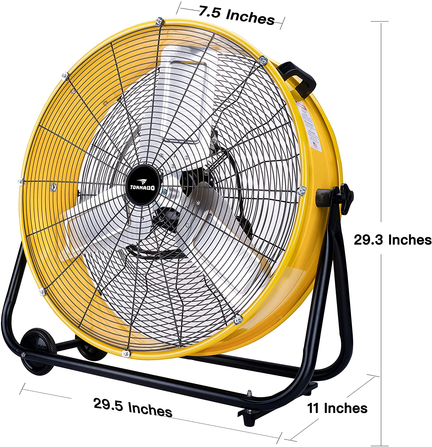 24 Inch Grade High Velocity Movement Heavy Duty Drum 3 Speed Air Circulator Fan 7800 CFM-Industrial, Commercial, Residential, and Greenhouse Use, Yellow