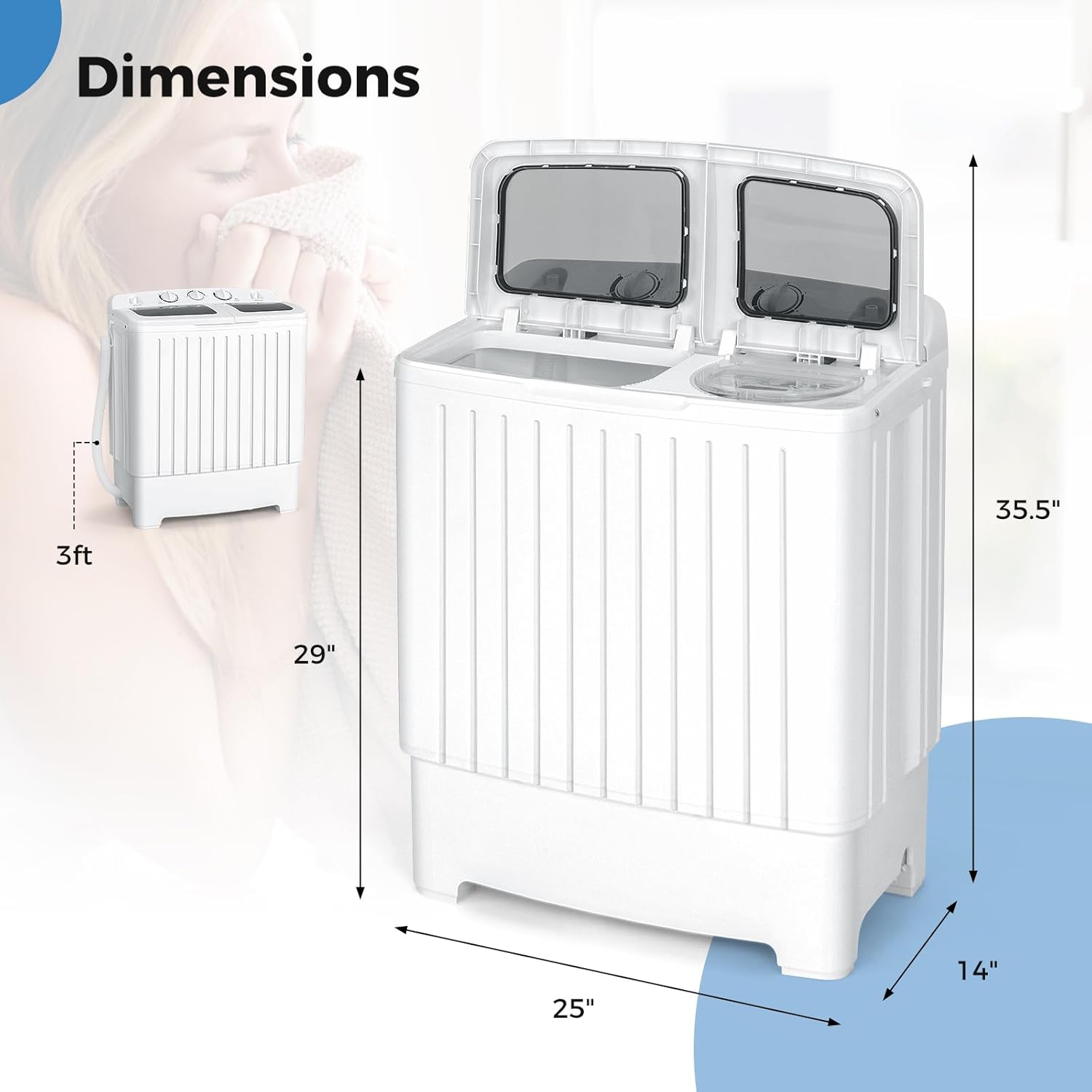 2026 Portable Washing Machine, Twin Tub 20 Lbs Capacity, Washer(12 Lbs) and Spinner(8 Lbs), Durable Design, Timer Control, Compact Laundry Washer for RV, Apartments and Dorms, Grey+White