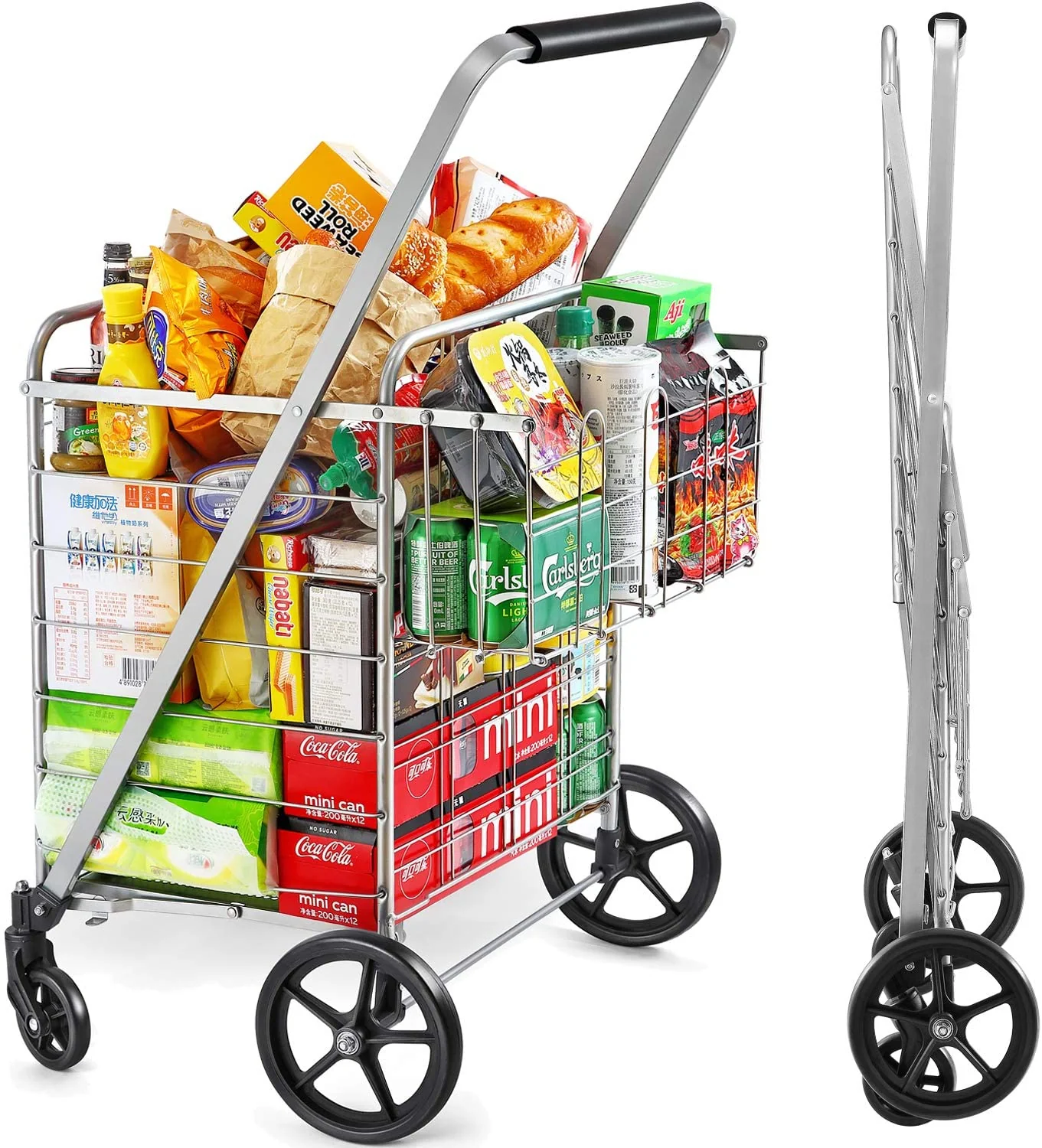 Shopping Cart with Wheels, Metal Grocery Cart with Wheels, Shopping Carts For Groceries