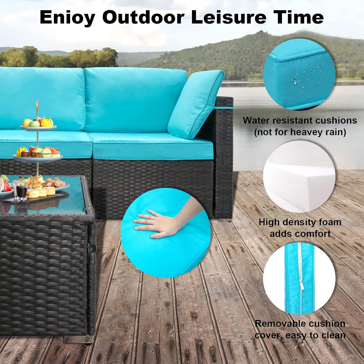 7 Pieces Rattan Patio Furniture Set with Tea Table
