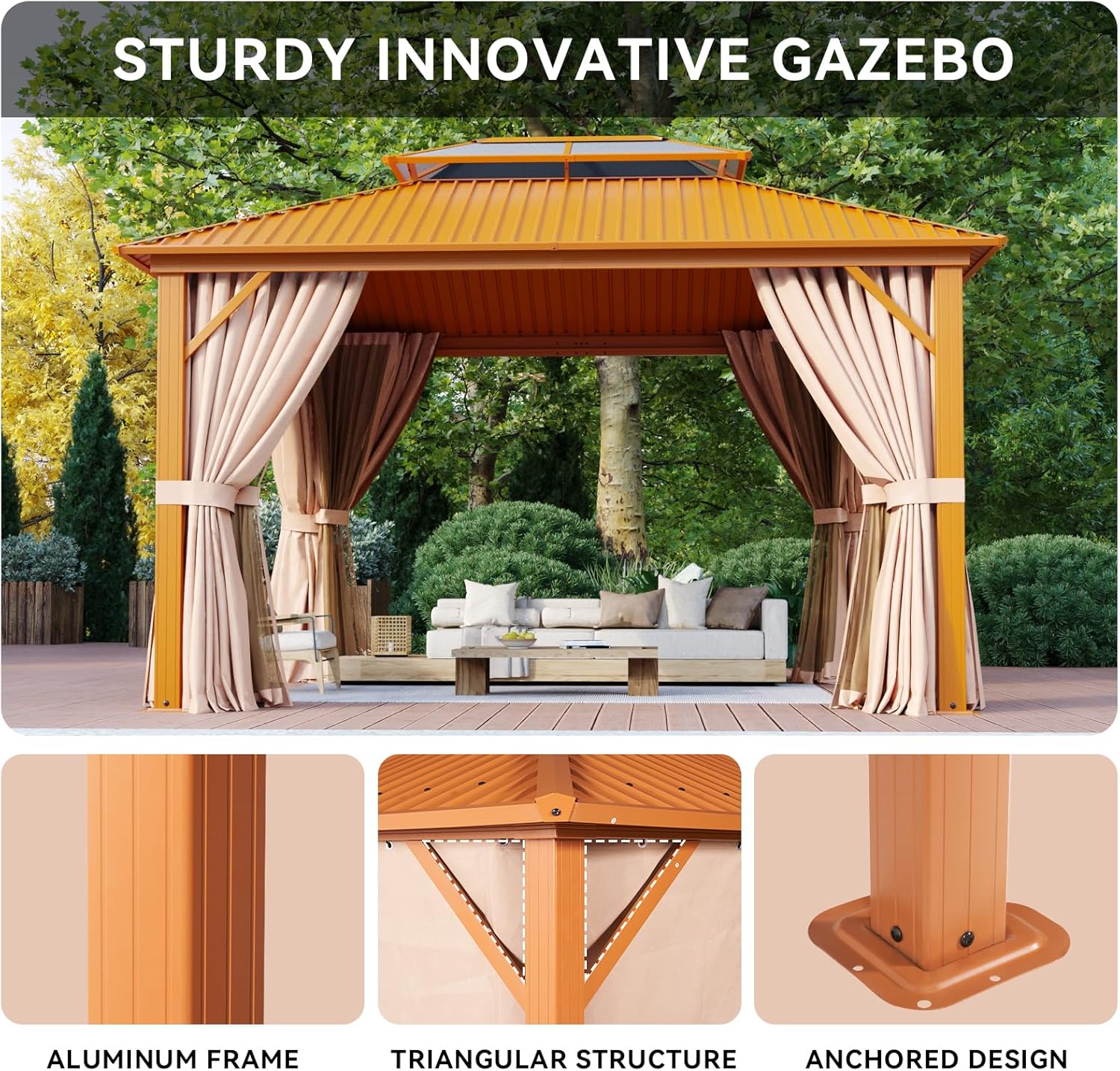 12’X10′ Hardtop Gazebo with Curtains and Netting