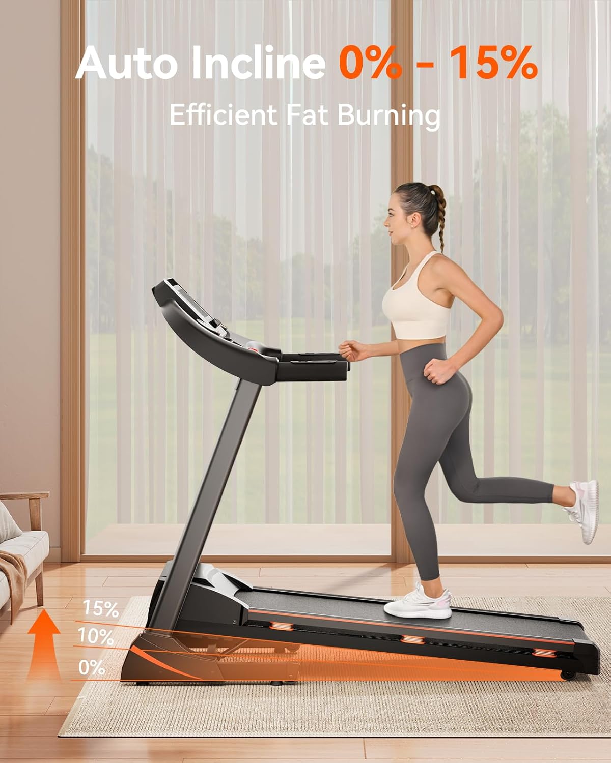 Home Treadmill 3HP Folding with Auto Incline & Bluetooth