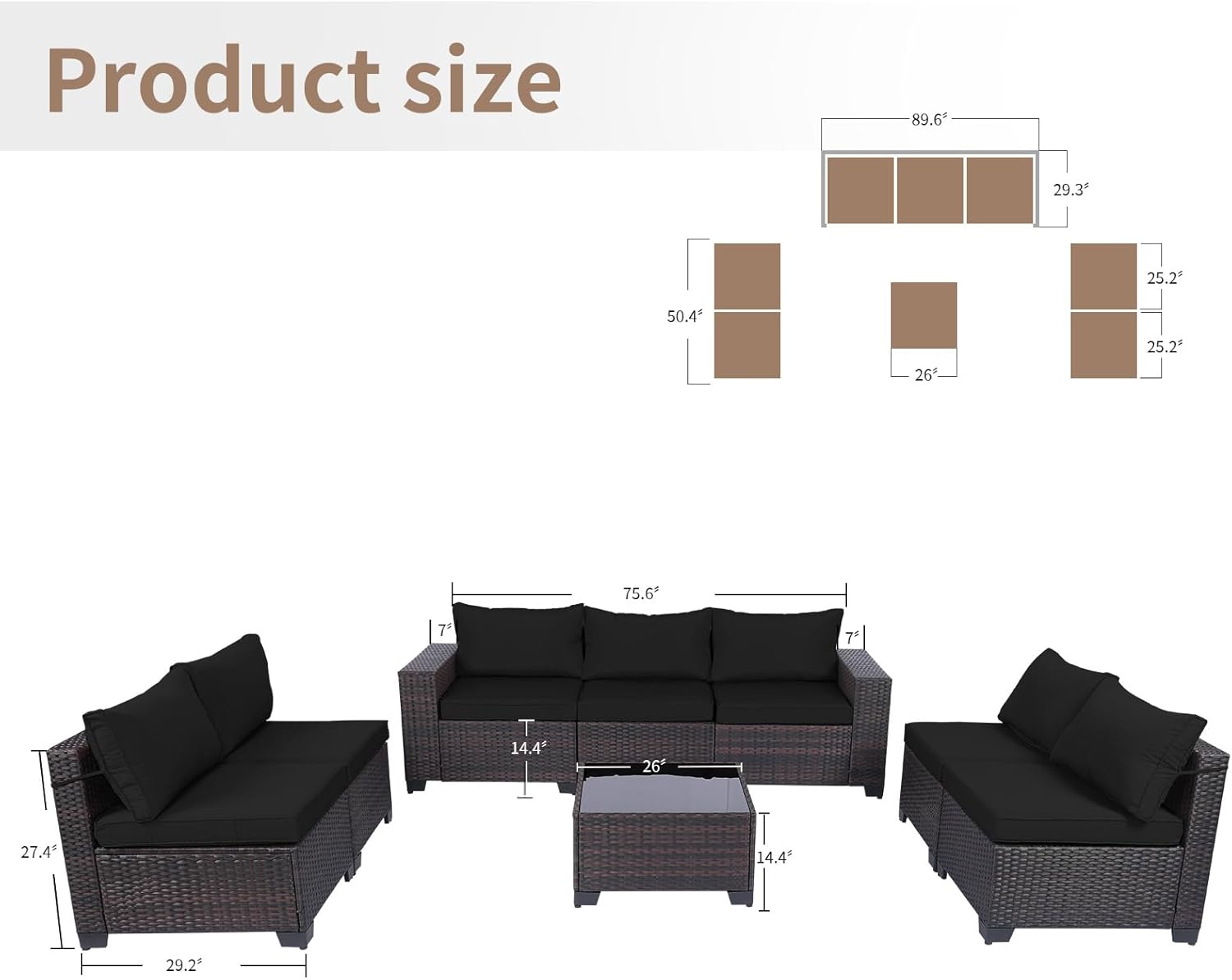 7 Pieces Rattan Patio Furniture Set with Tea Table