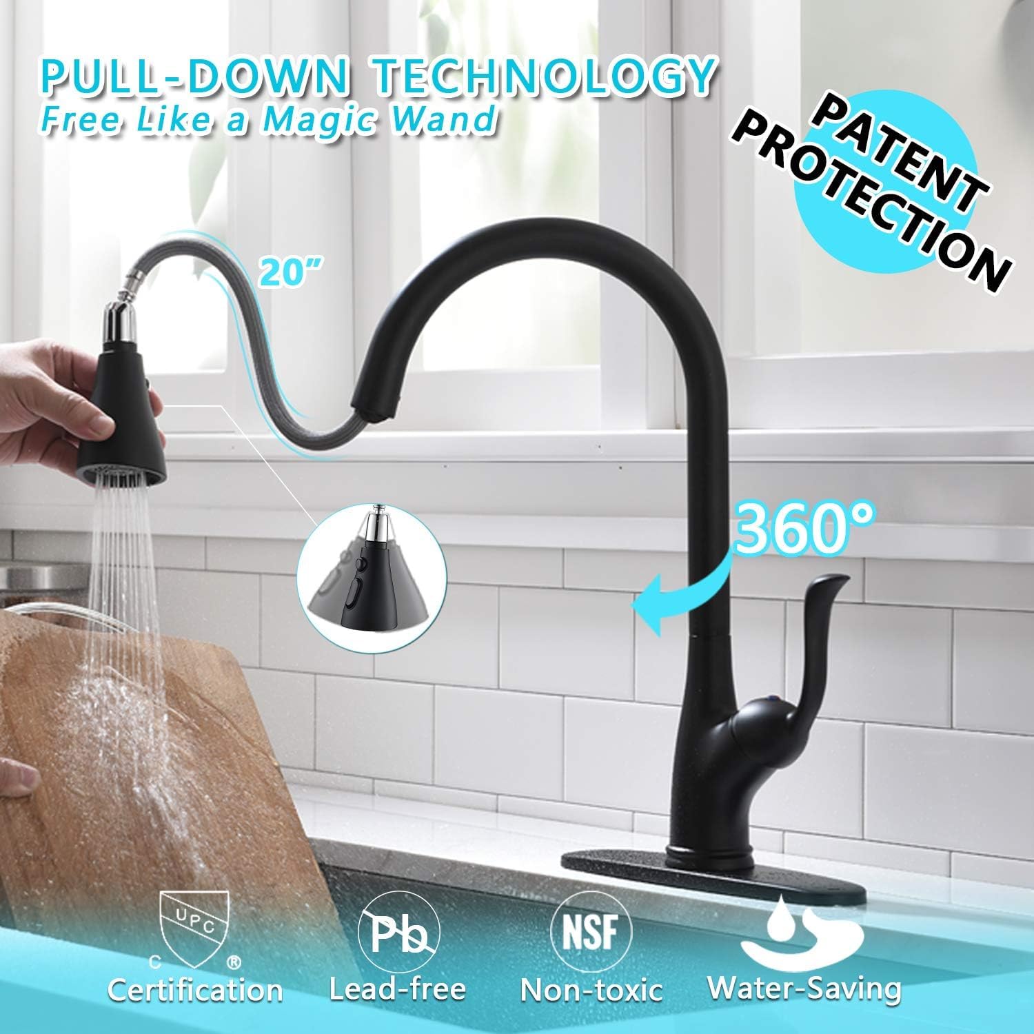 Black Touchless Kitchen Faucet with Soap Dispenser, Motion Sensor Activated Hands-Free Automatic Faucet for Sink with Pull Down Sprayer, Single Handle Smart Faucets for Kitchen Sink