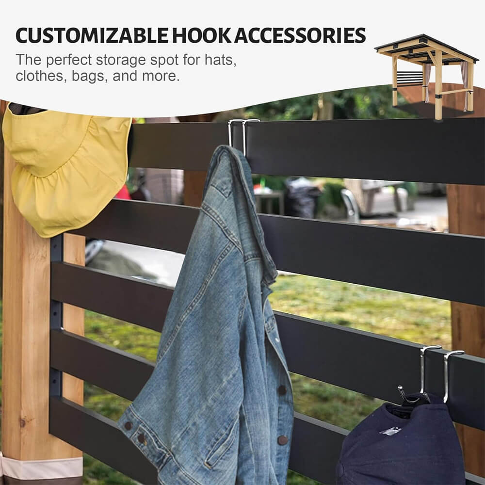 2026 [10x12FT] Heavy Duty Premium Outdoor All-Season Wooden Cedar Hardtop Gazebo With Metal Roof & Back Curtains (SAK57184)