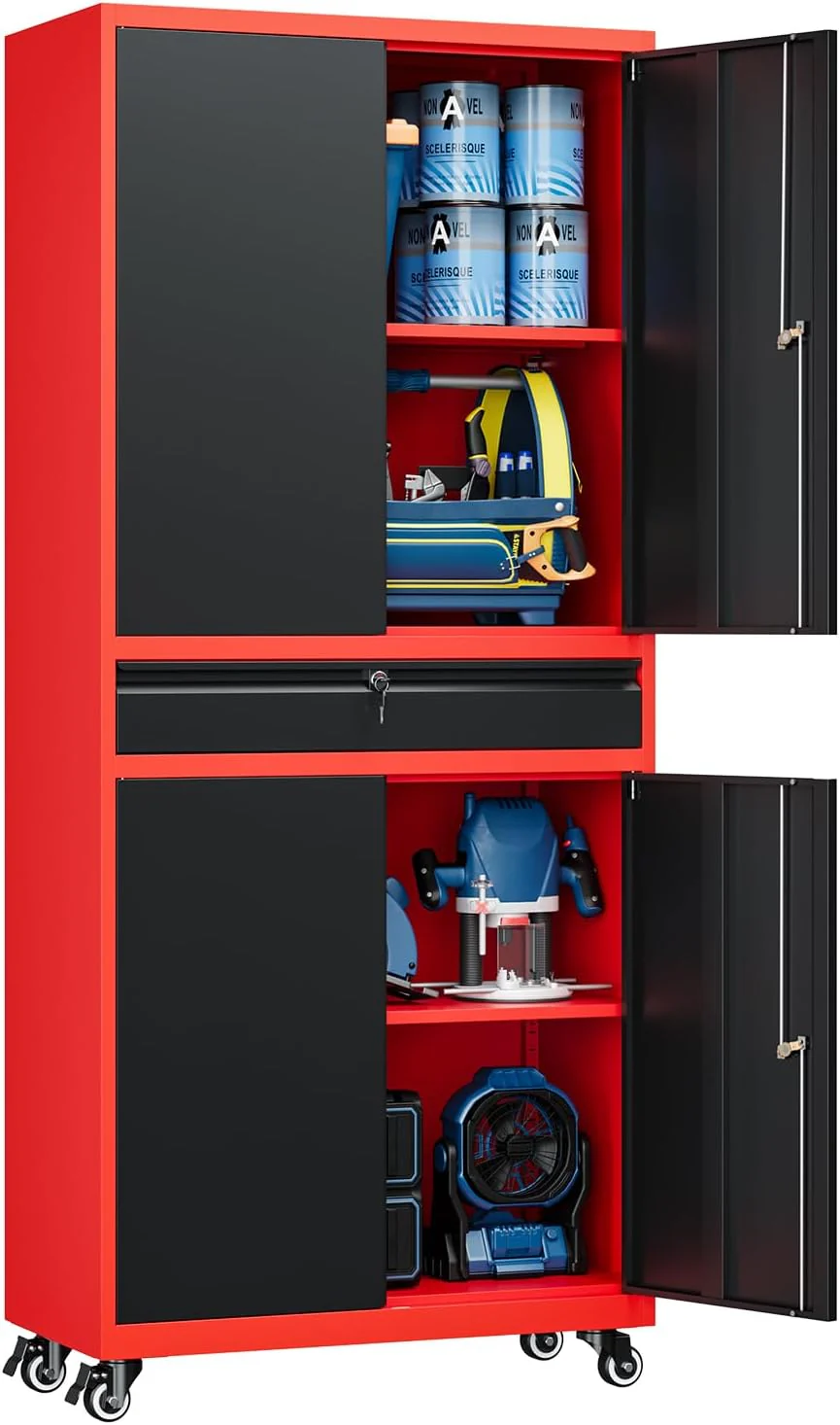 Yizosh Metal Garage Storage Cabinet with Locking Doors and Adjustable Shelves, Tool Storage Cabinet with 1 Drawer - 71