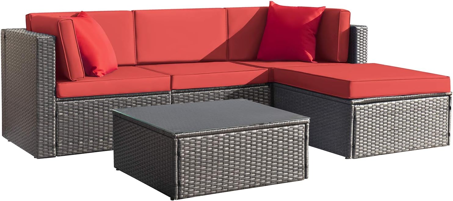 5 Pieces All-Weather Patio Furniture Set with Cushions