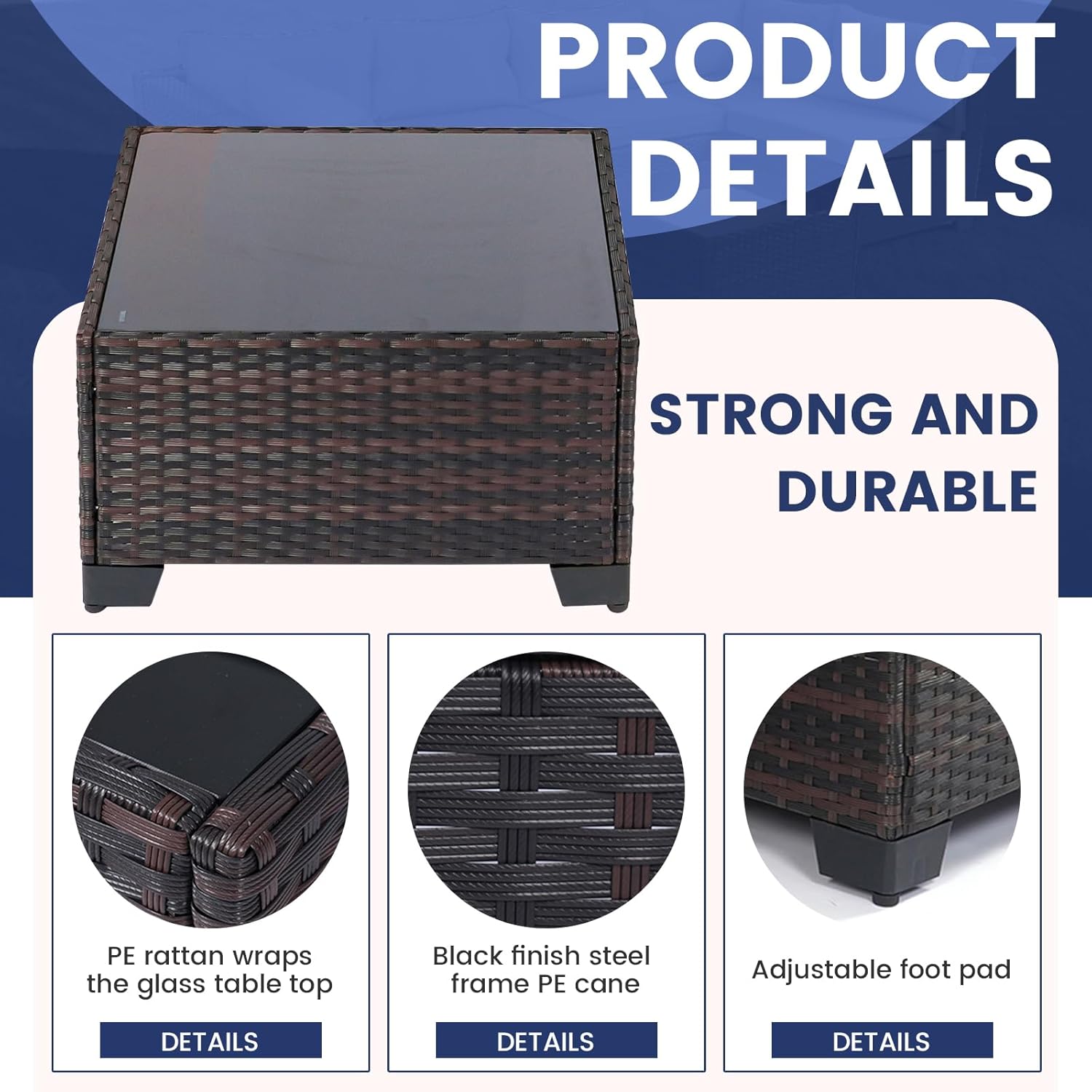 7 Pieces Rattan Patio Furniture Set with Tea Table