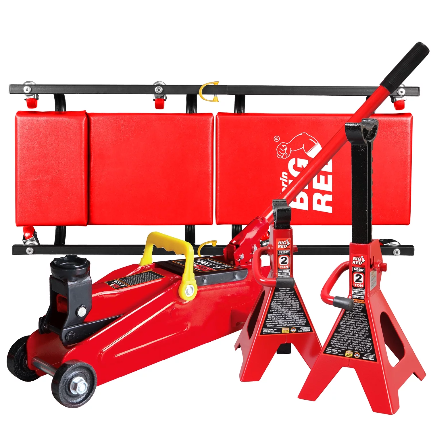 2026 BIG RED 2 Ton Hydraulic Floor Jack with 2 Jack Stands and Rolling Garage Creeper Combo,Red, W8200