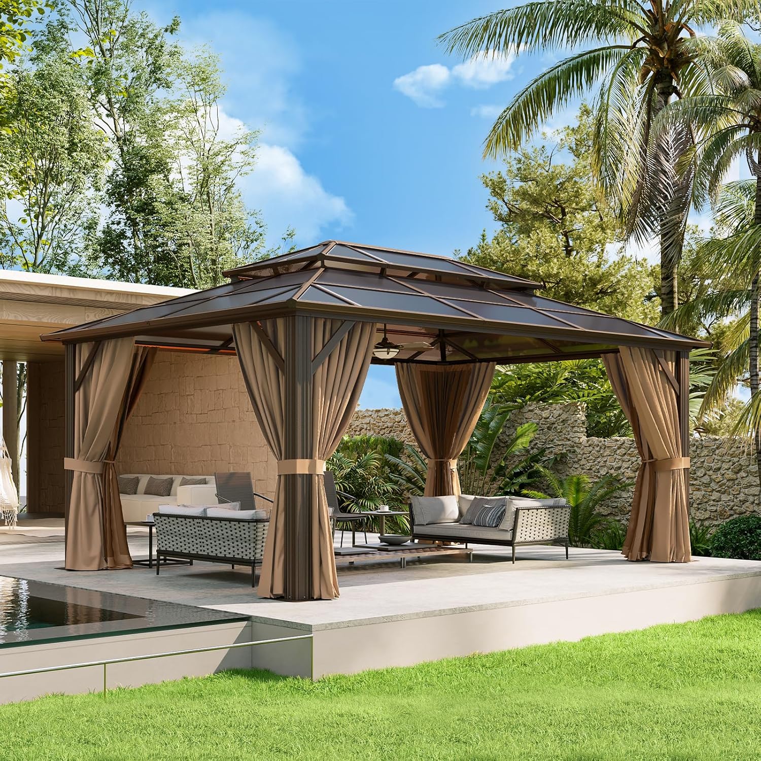 12’X10′ Hardtop Gazebo with Curtains and Netting