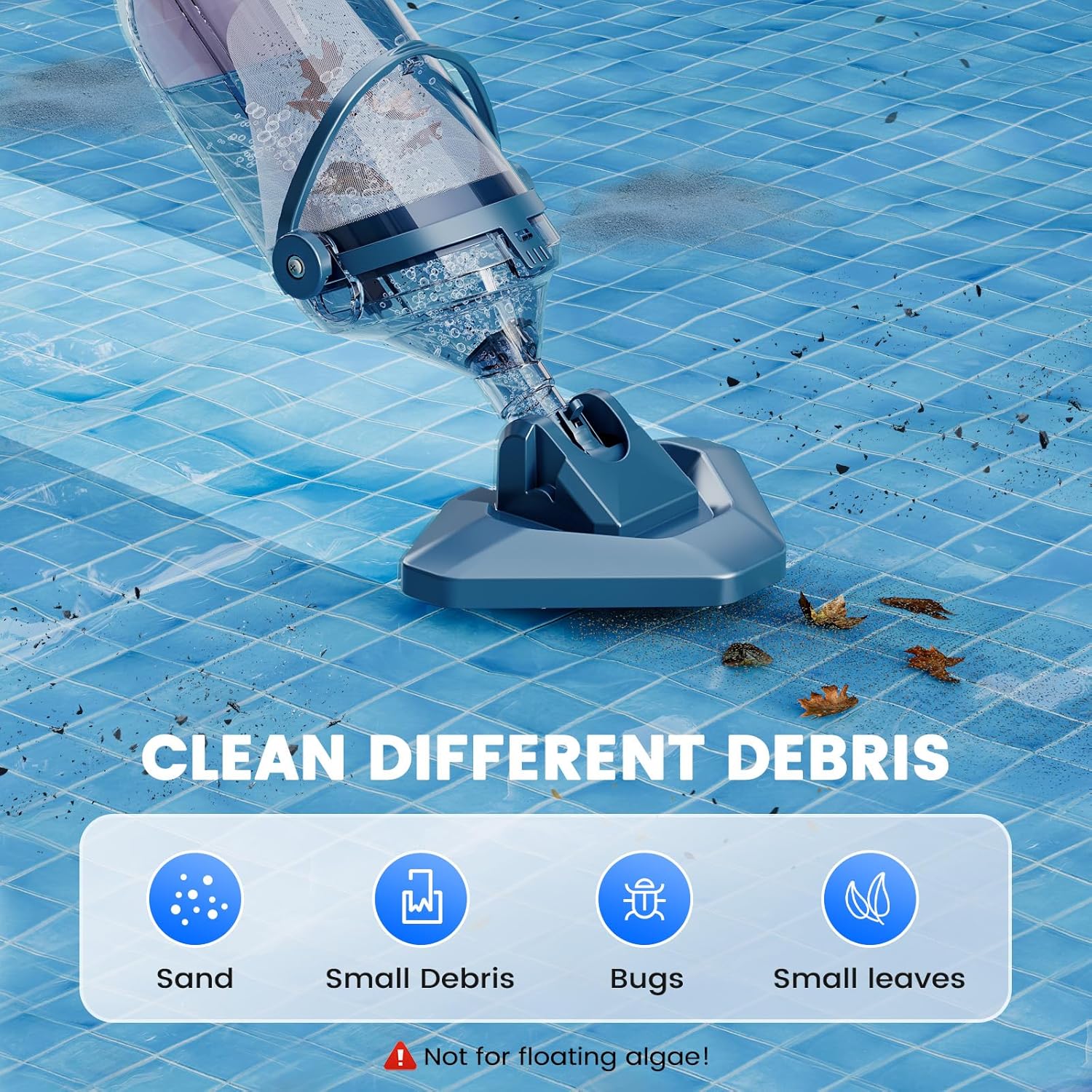 2026 Pool Vacuum for Above Ground Pool with a Telescopic Pole, Running time up to 1H, T403 Handheld Rechargeable Pool Cleaner with Powerful Suction up to 18.5 gallons/min, Ideal for Leaves, Debris