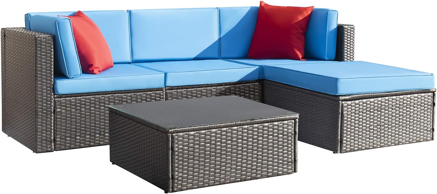 5 Pieces All-Weather Patio Furniture Set with Cushions