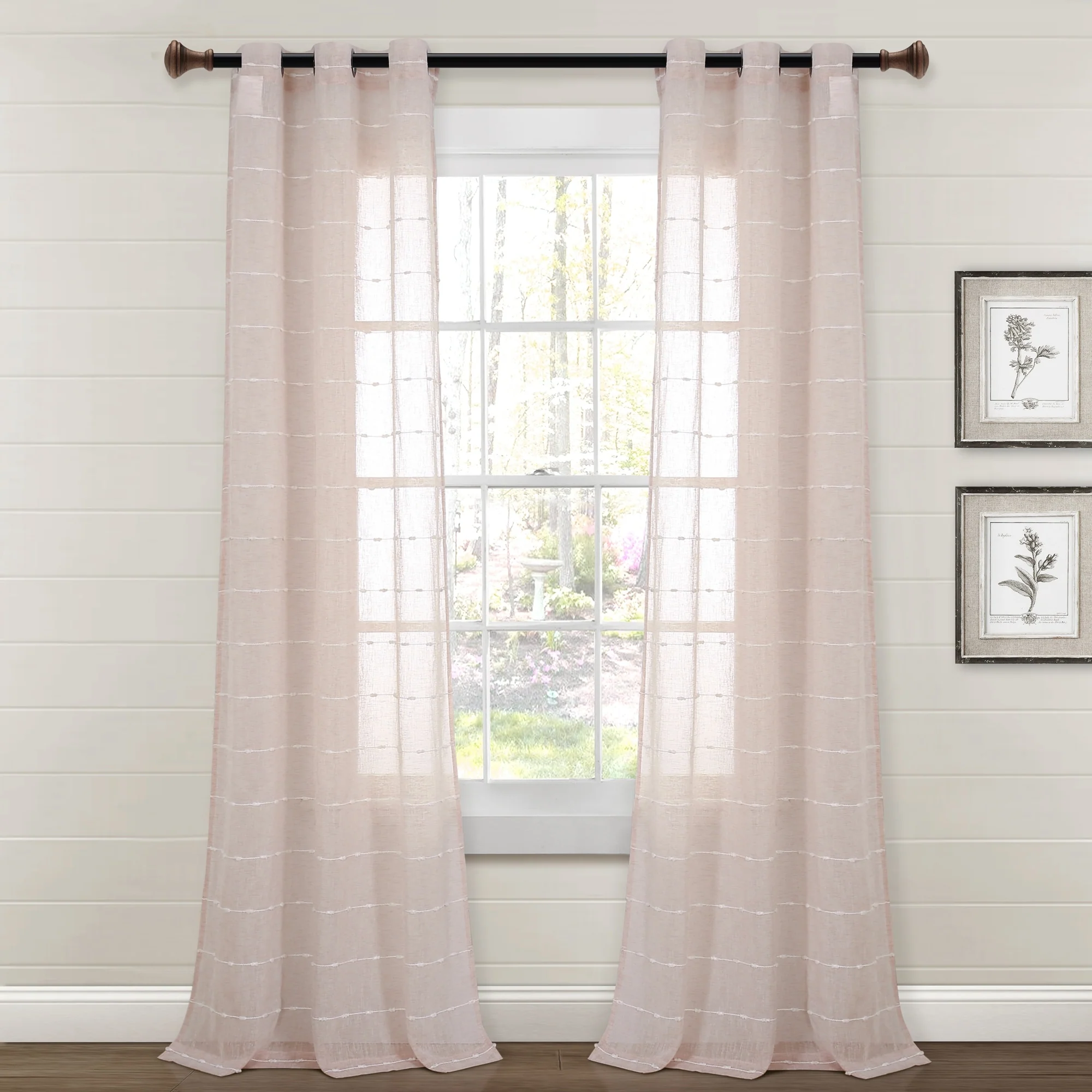 Lush Decor Farmhouse Textured Grommet Sheer Window Curtain Panel Pair