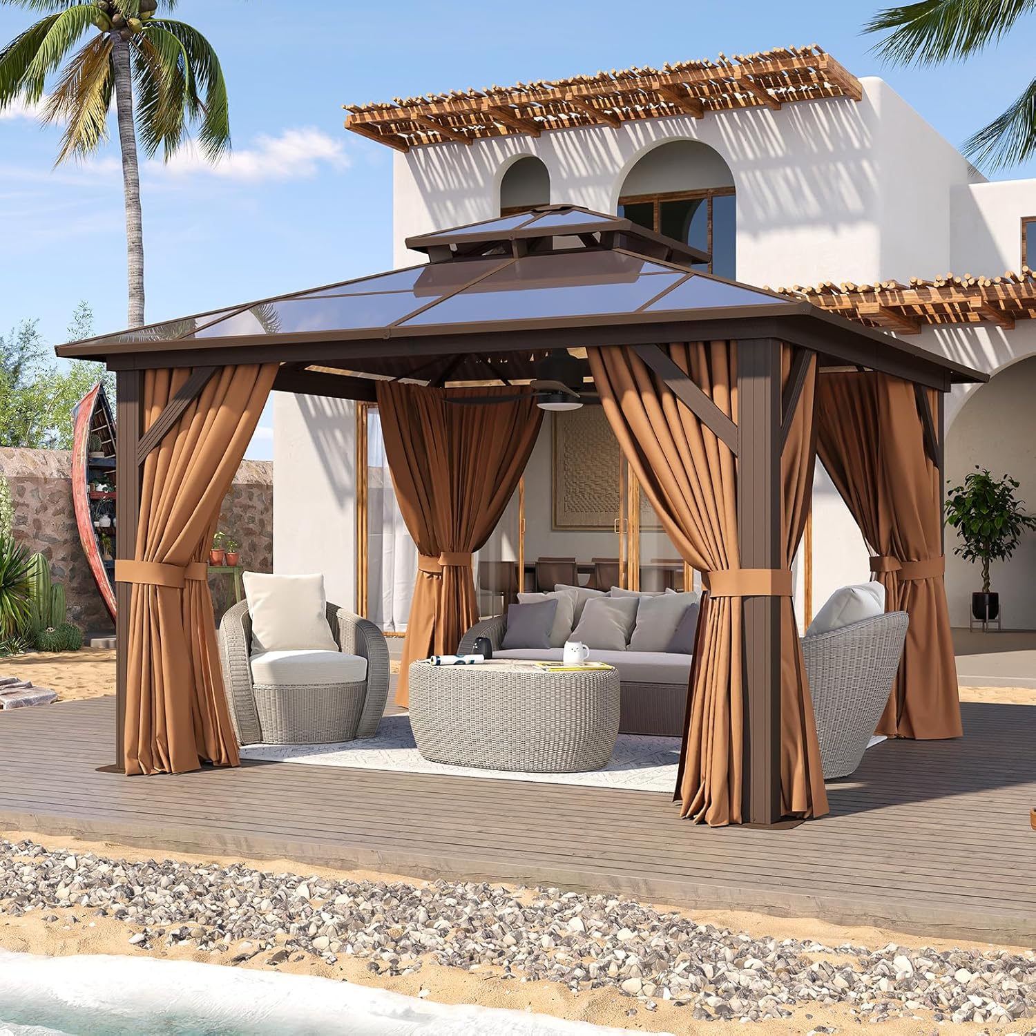 12’X10′ Hardtop Gazebo with Curtains and Netting