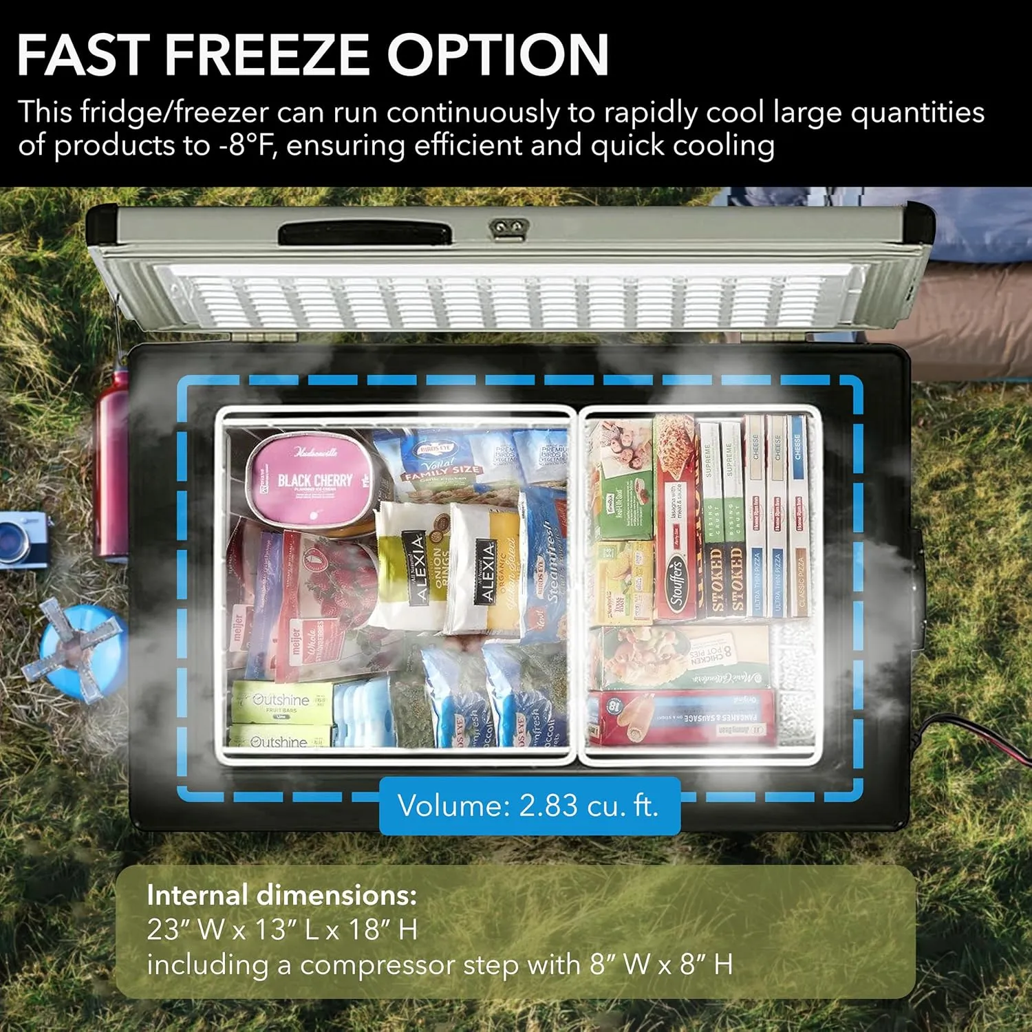 FM-65G 65 Quart Portable Refrigerator and Deep, AC 110V/ DC 12V, Real Chest Freezer for Car, Home, Camping, and RV with-8°F to 50°F Temperature Range, Gray, One Size