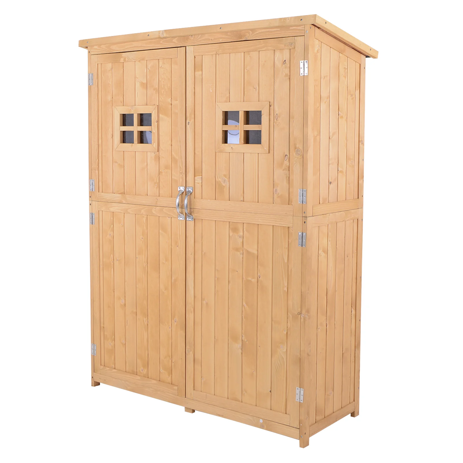 Outsunny Fir Wood Outdoor Garden Shed with Tilted Asphalt Roof and Shelving – Weather-Resistant Storage Cabinet