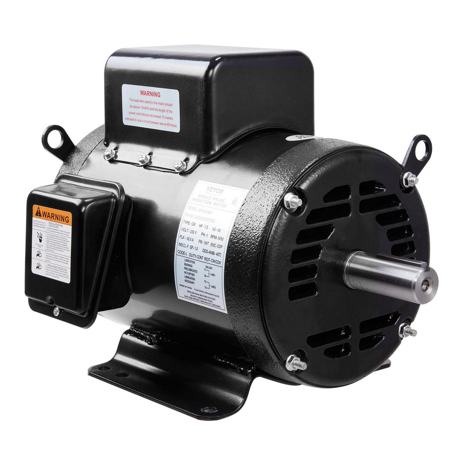 BENTISM 7.5HP Air Compressor Electric Motor, 230V 30 Amps, 184T Frame 3450RPM, 1-1/8? Keyed Shaft, CW/CCW Dual Rotation, 56HZ Frame, 2.75? Shaft Length for Air Compressors