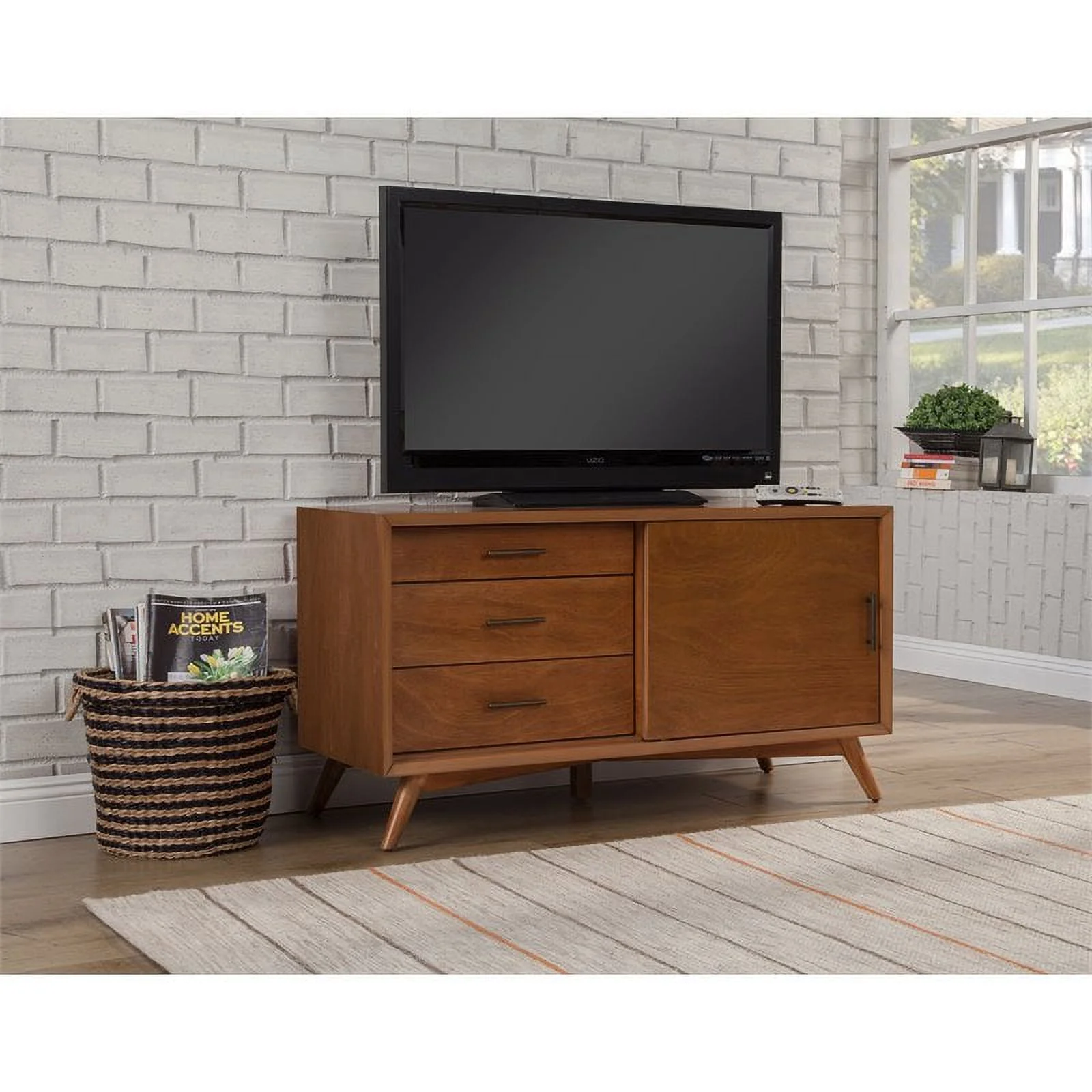 2026 Home Square 4 Piece Set with Small TV Console Full Wood Bed & Large Nightstand