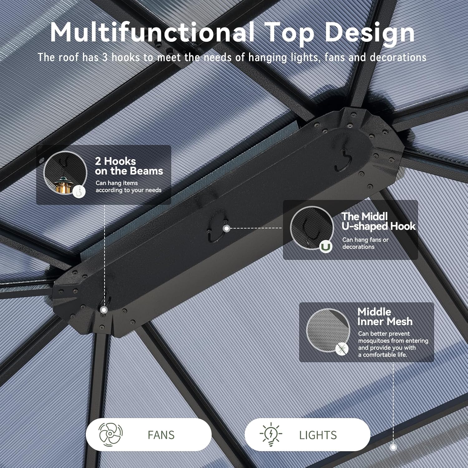 12’X10′ Hardtop Gazebo with Curtains and Netting