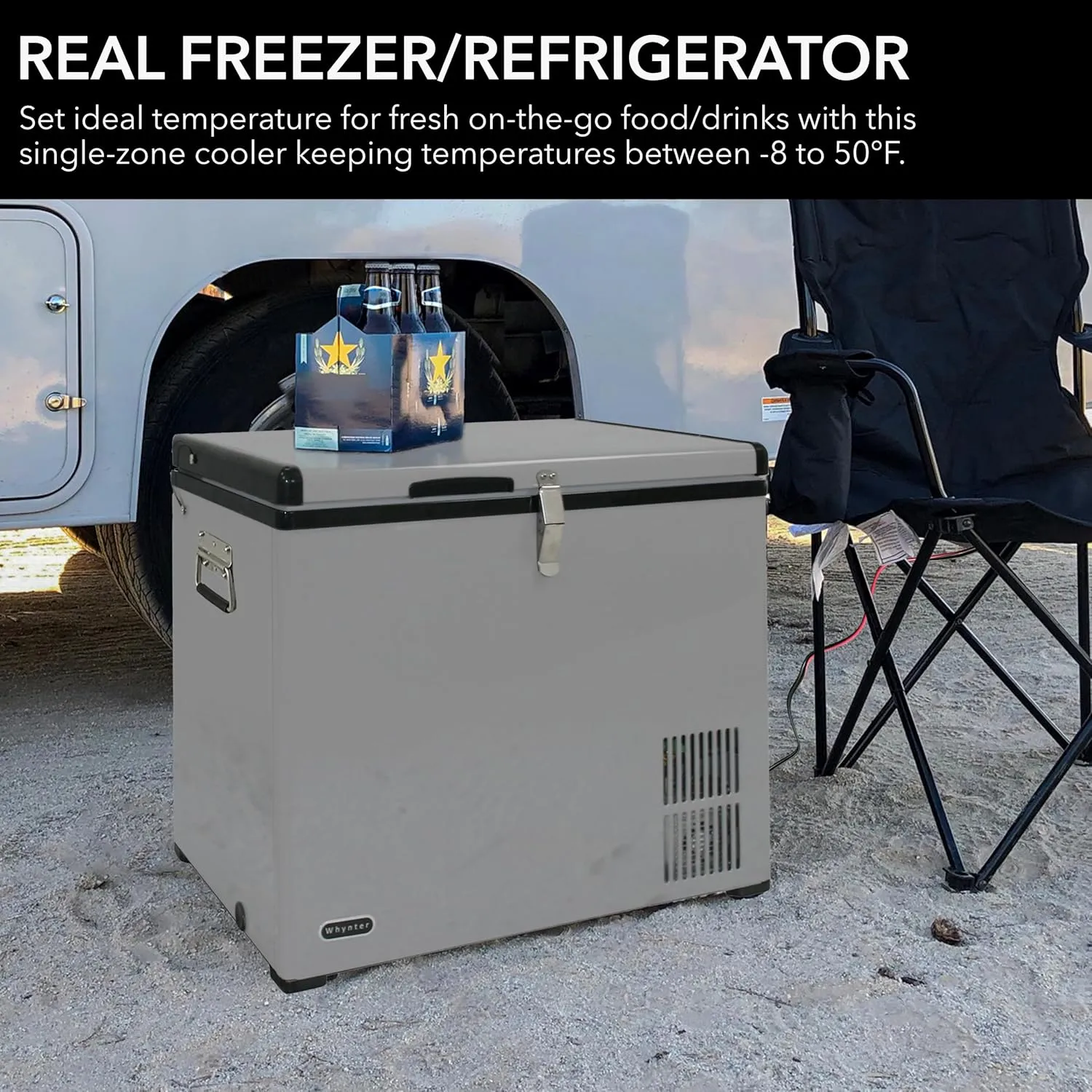 FM-65G 65 Quart Portable Refrigerator and Deep, AC 110V/ DC 12V, Real Chest Freezer for Car, Home, Camping, and RV with-8°F to 50°F Temperature Range, Gray, One Size