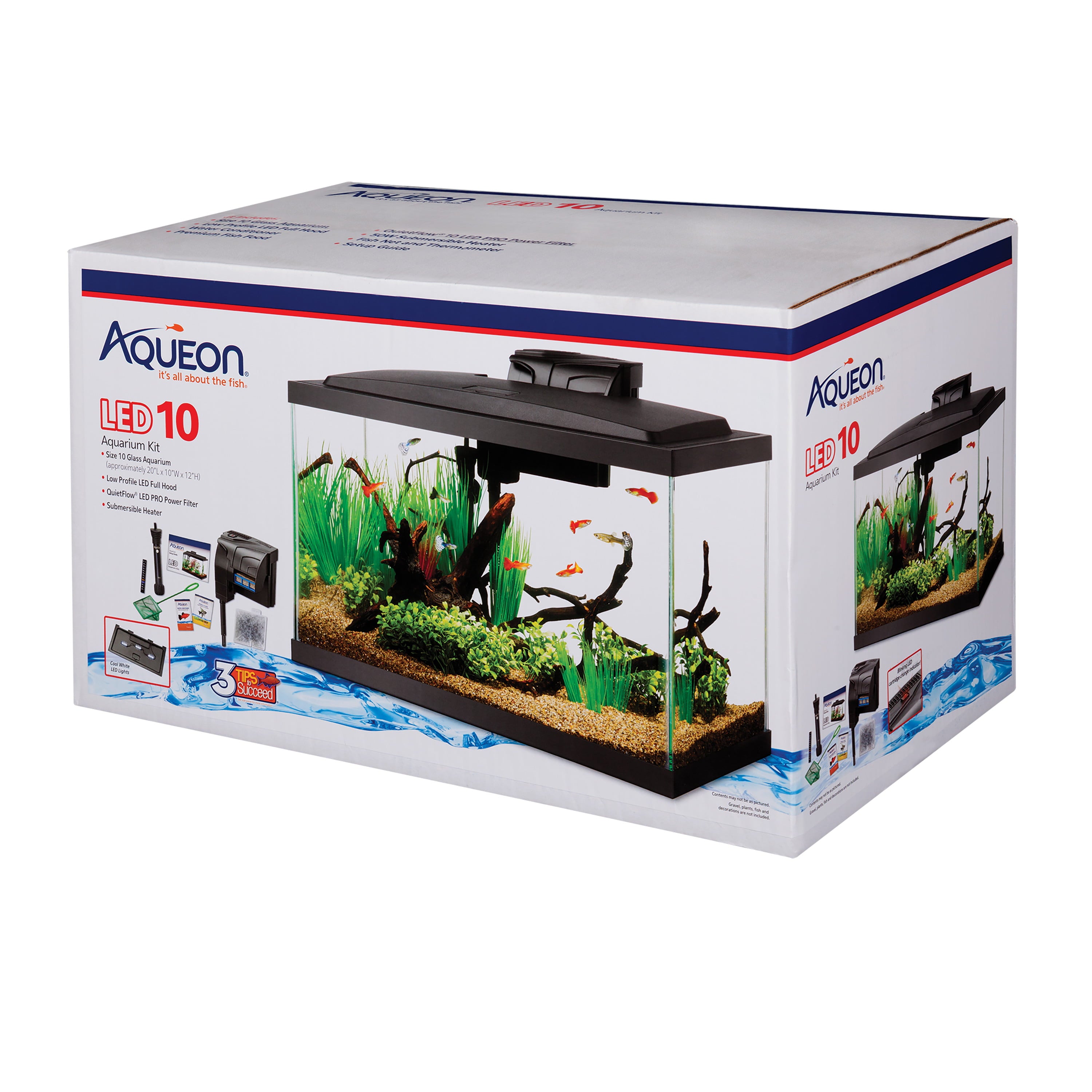 Aqueon Aquarium Starter Kit 10 Gallon Glass Fish Tank LED Lighting Filter and Heater