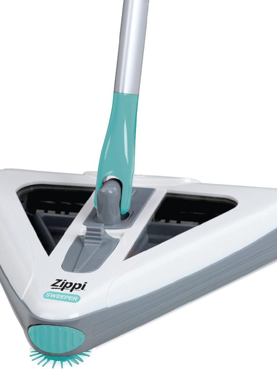 2025 Zippi Sweeper Max- Powerful and Lightweight Sweeper  Perfect for Carpet Hardwood and Tile  Triangular Design Allows for Sweeping in Corners  1000 mAh Rechargeable Battery