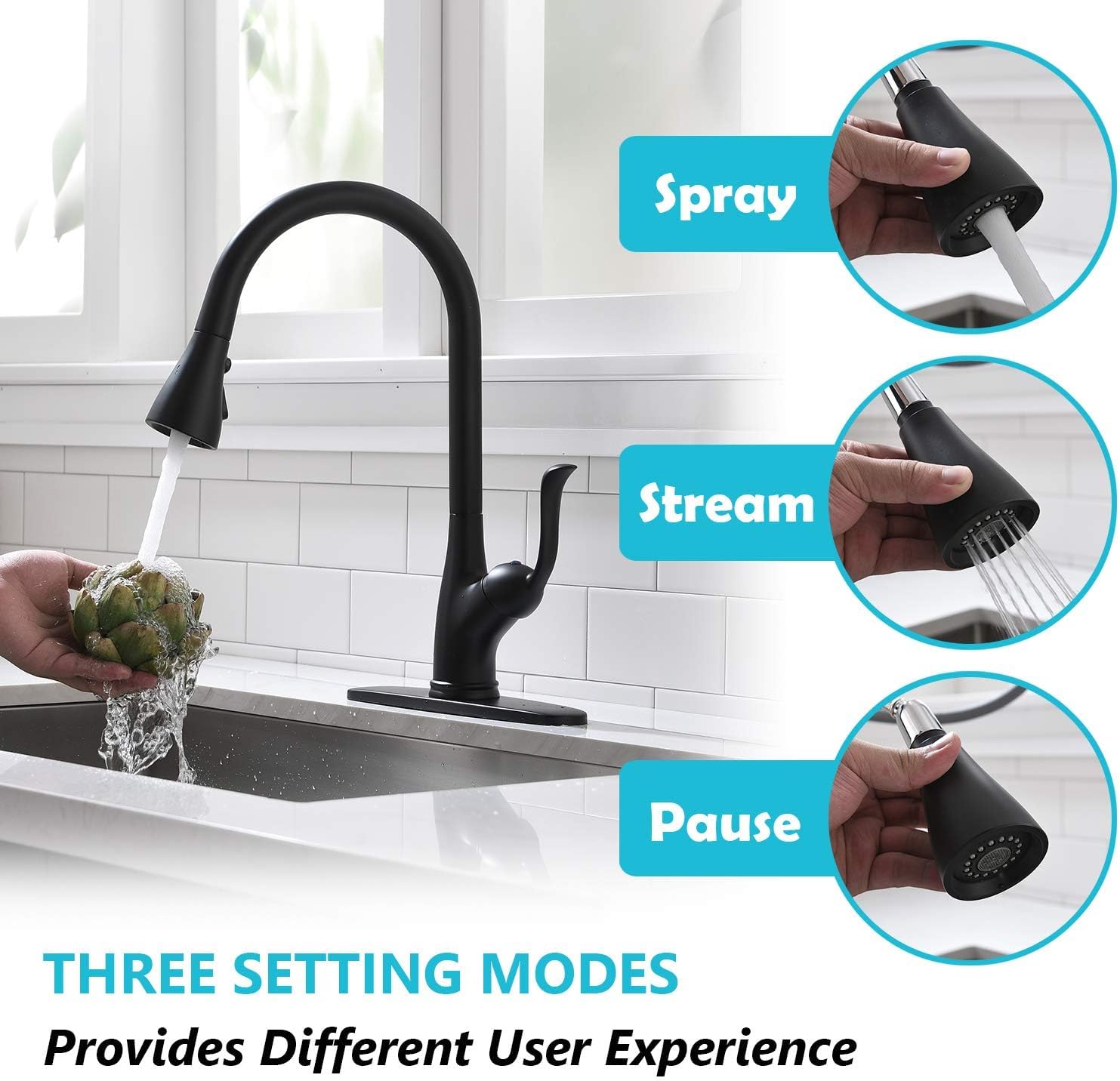 Black Touchless Kitchen Faucet with Soap Dispenser, Motion Sensor Activated Hands-Free Automatic Faucet for Sink with Pull Down Sprayer, Single Handle Smart Faucets for Kitchen Sink
