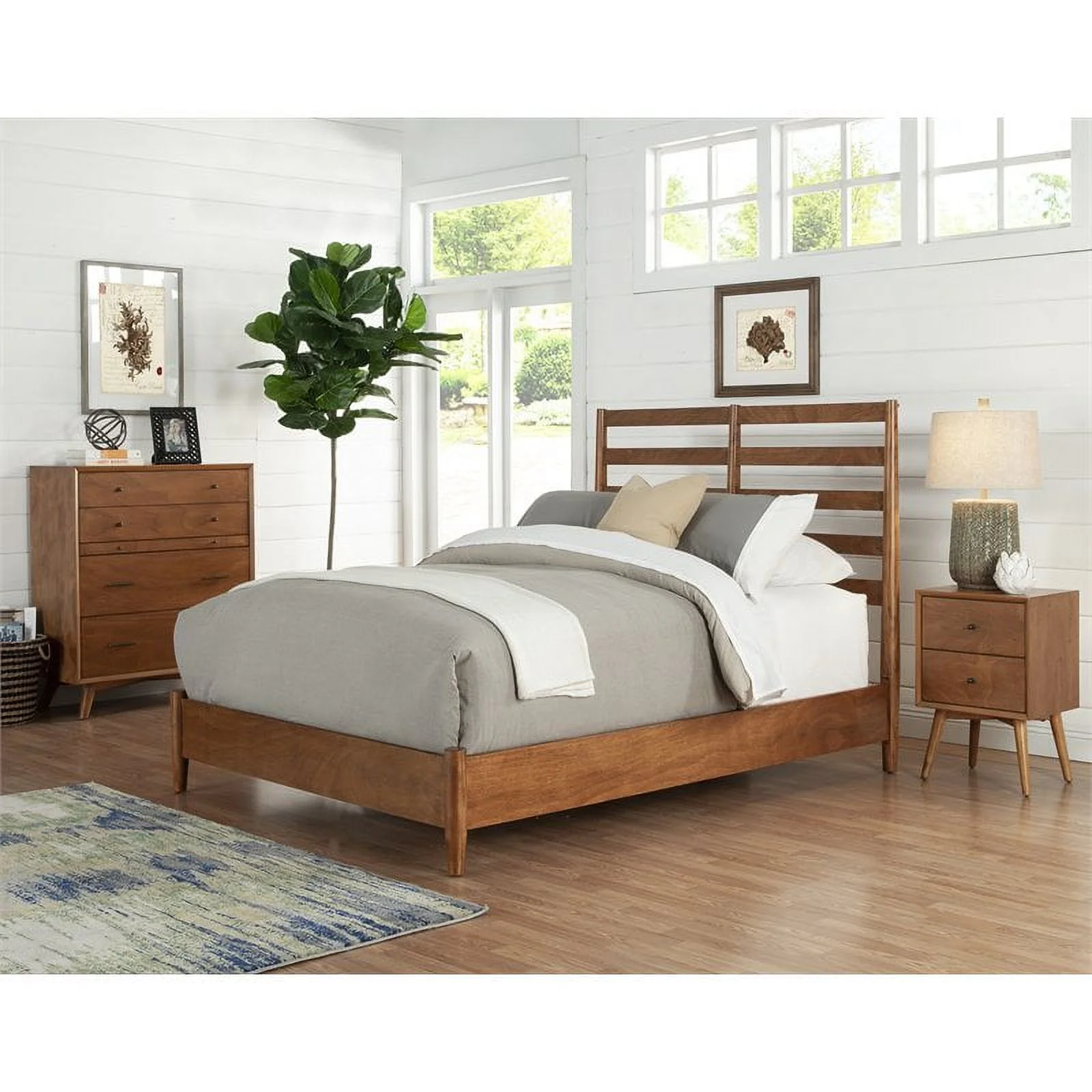 2026 Home Square 4 Piece Set with Small TV Console Full Wood Bed & Large Nightstand