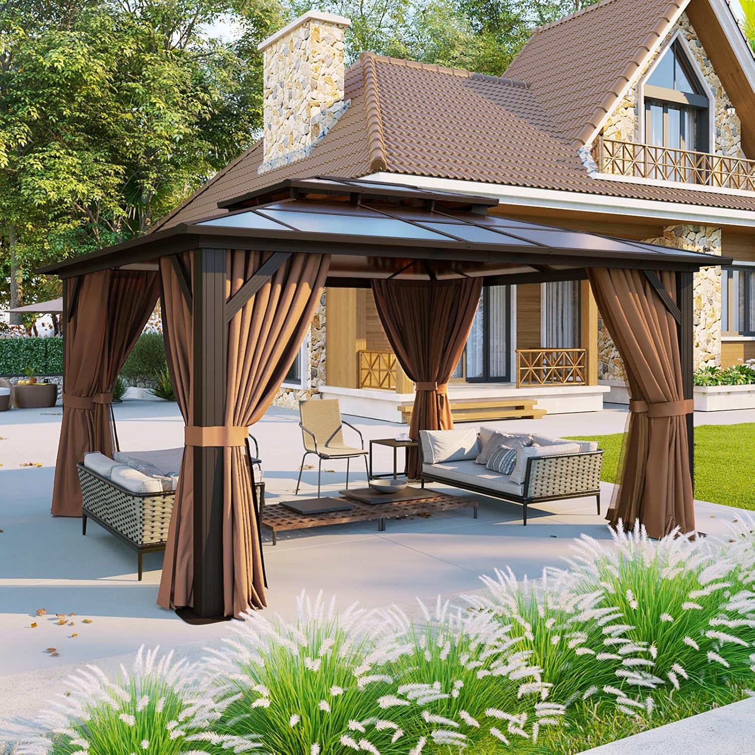 12’X10′ Hardtop Gazebo with Curtains and Netting