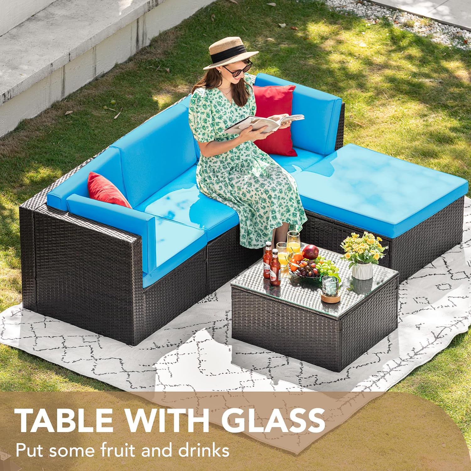 5 Pieces All-Weather Patio Furniture Set with Cushions