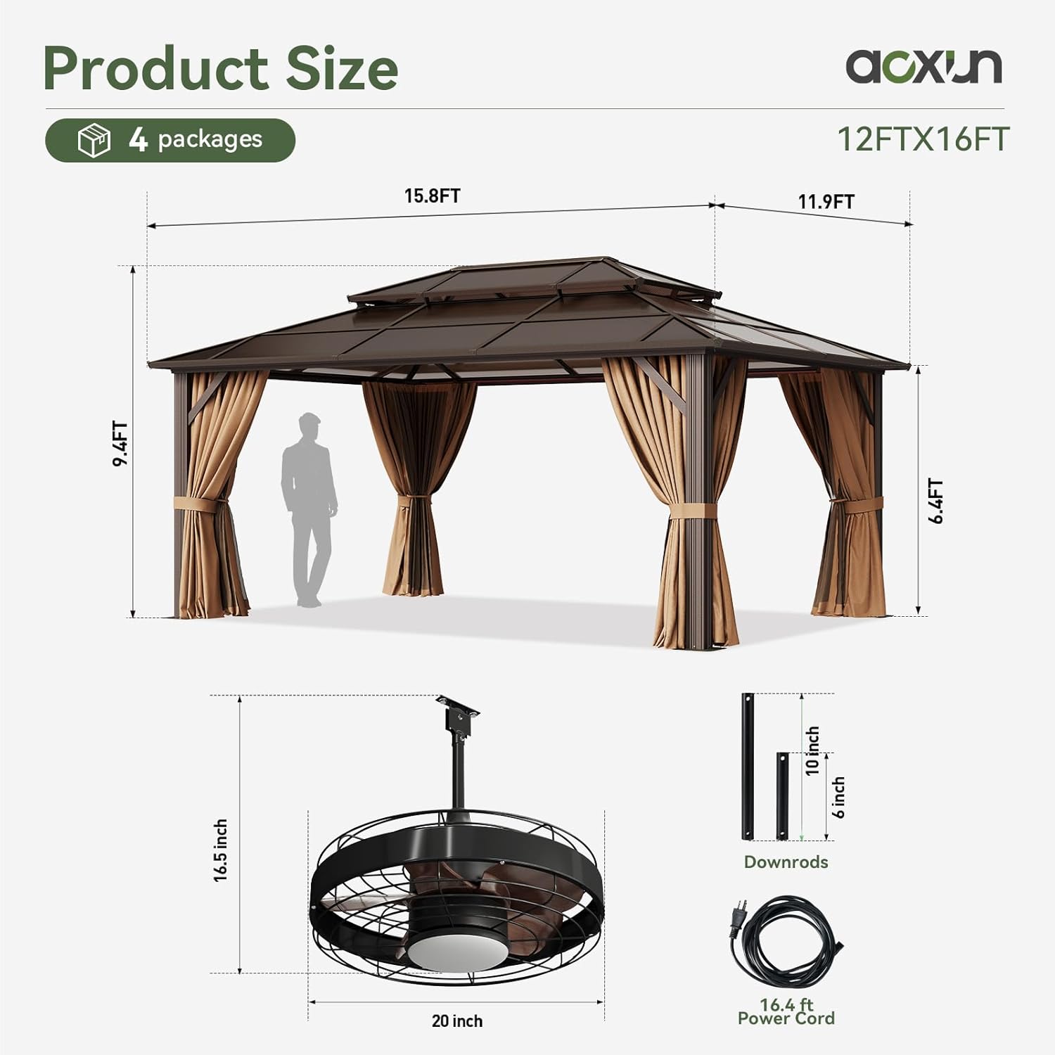 12’X10′ Hardtop Gazebo with Curtains and Netting