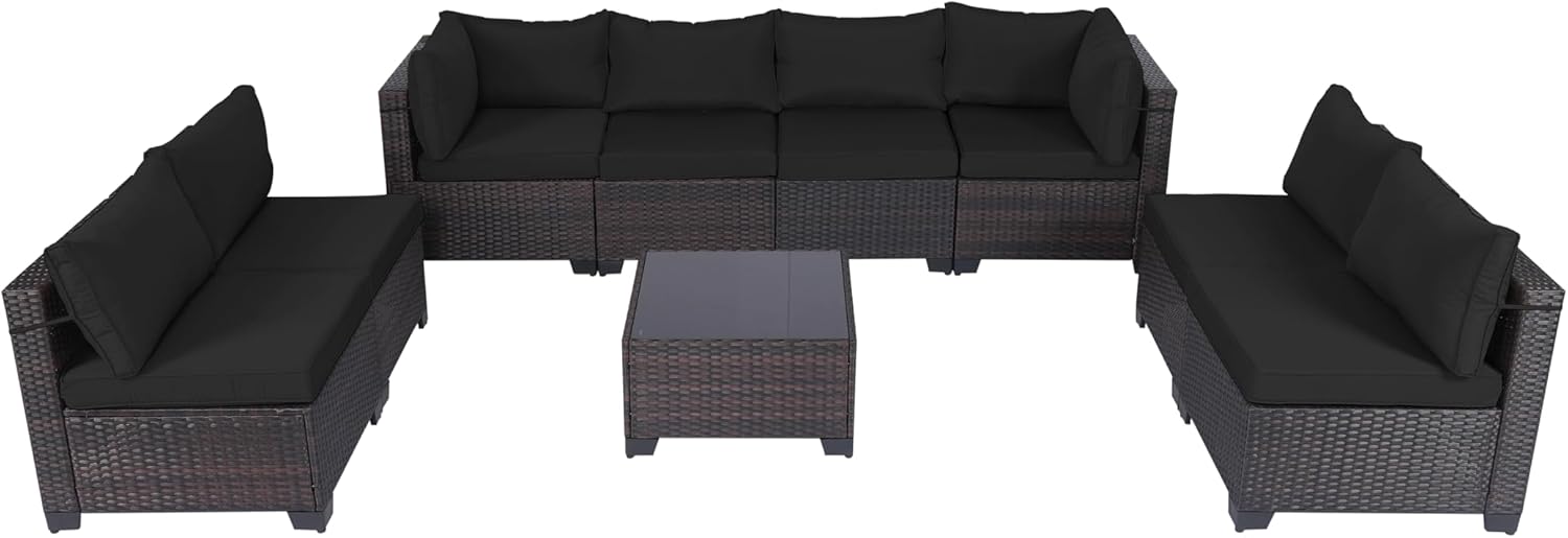 7 Pieces Rattan Patio Furniture Set with Tea Table