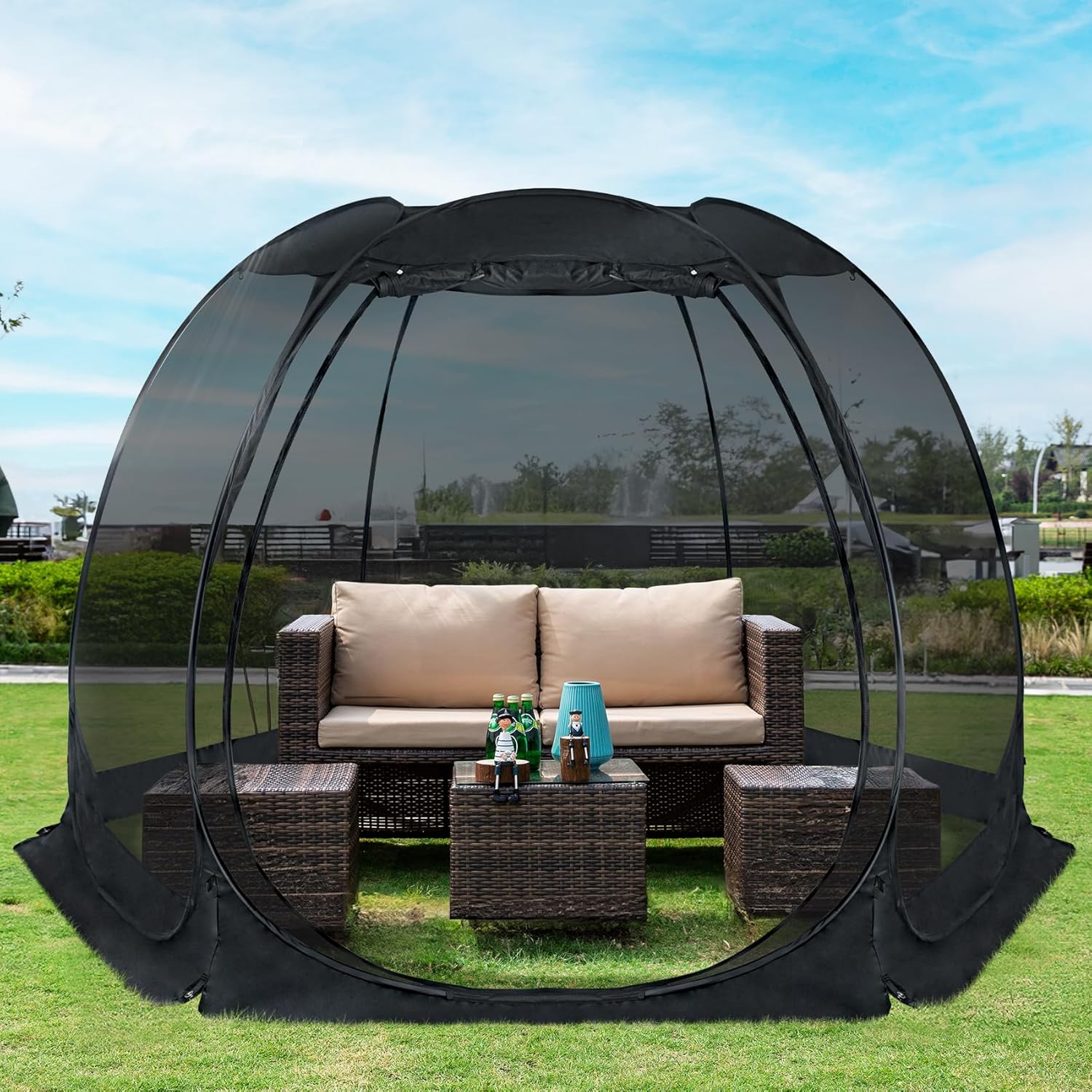 Screen House Gazebo, 6-10-15 Person Pop Up Igloo Screened Canopy Tent with Mosquito Netting Sides, Instant UV Resistant Sun Shelter for Garden, Patio, Backyard