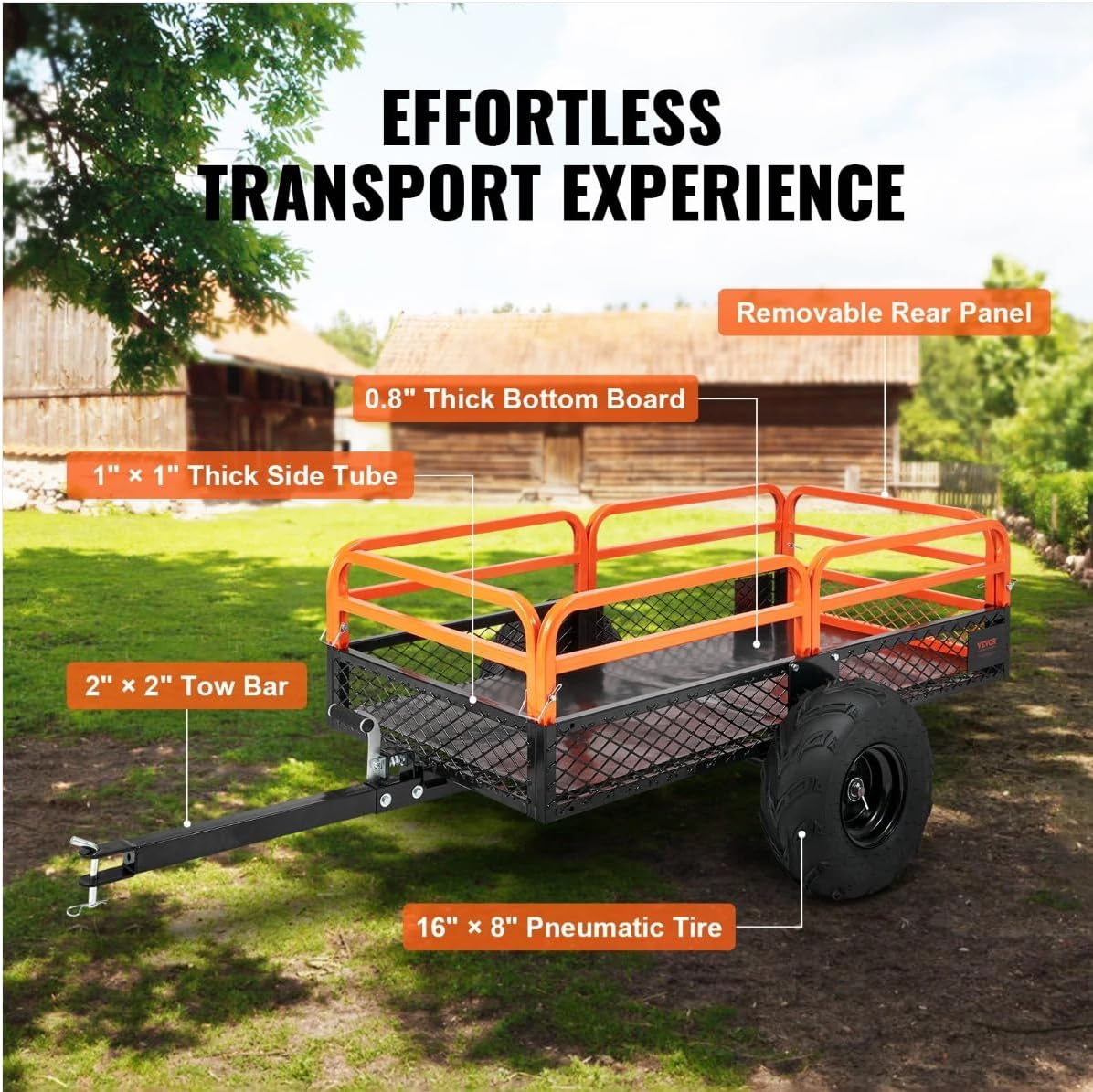 Heavy Duty 1500 LB ATV Dump Trailer – Garden Tractor Tow Cart with Removable Sides | 127355