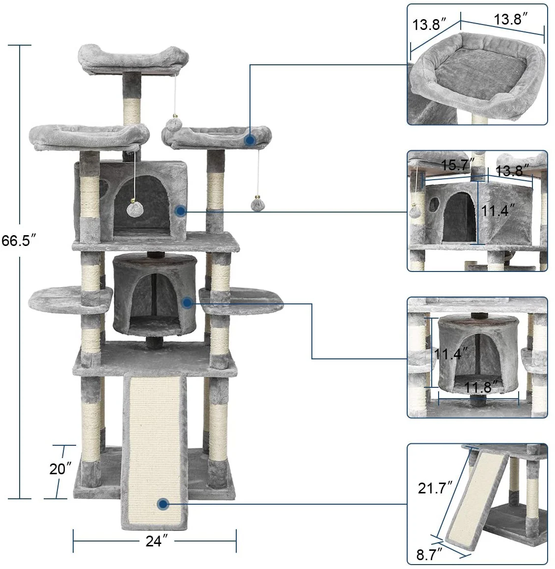 67-Inch Cat Tree Kitty Condo Ladder Playhouse