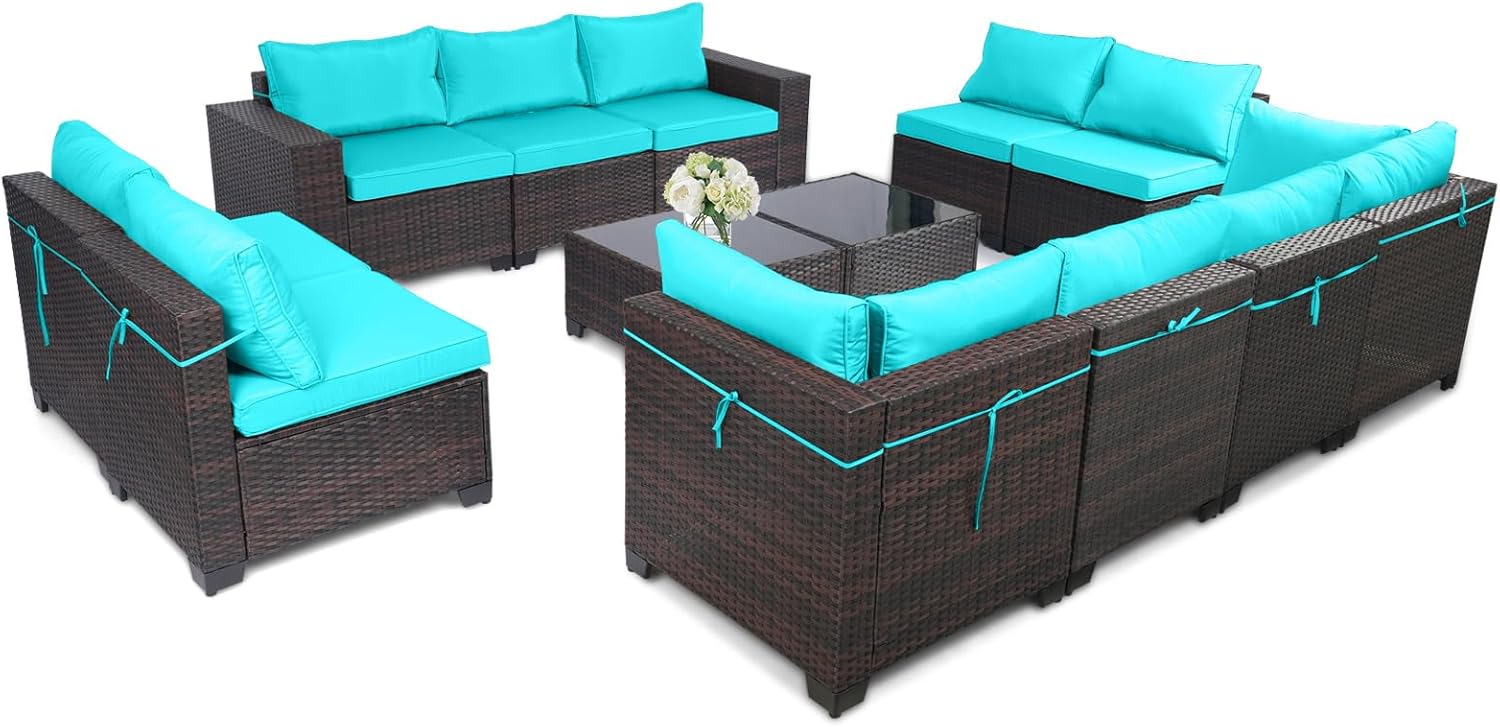 7 Pieces Rattan Patio Furniture Set with Tea Table