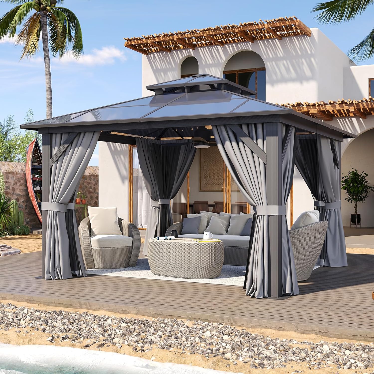 12’X10′ Hardtop Gazebo with Curtains and Netting