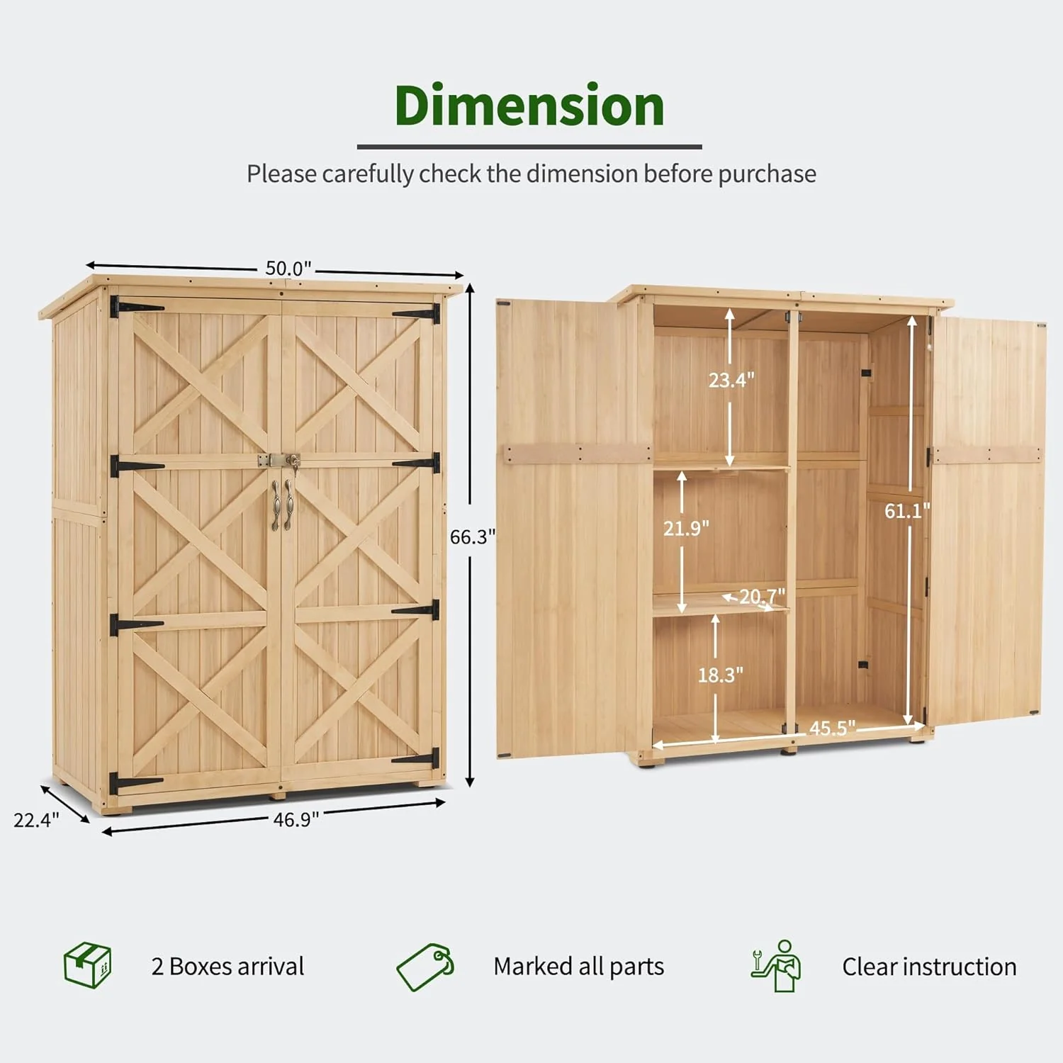 MCombo Wood Sheds & Outdoor Storage, Garden Tool Shed with Lock, Wooden Outdoor Storage Cabinet with Double Doors for Patio 1933 (Large)