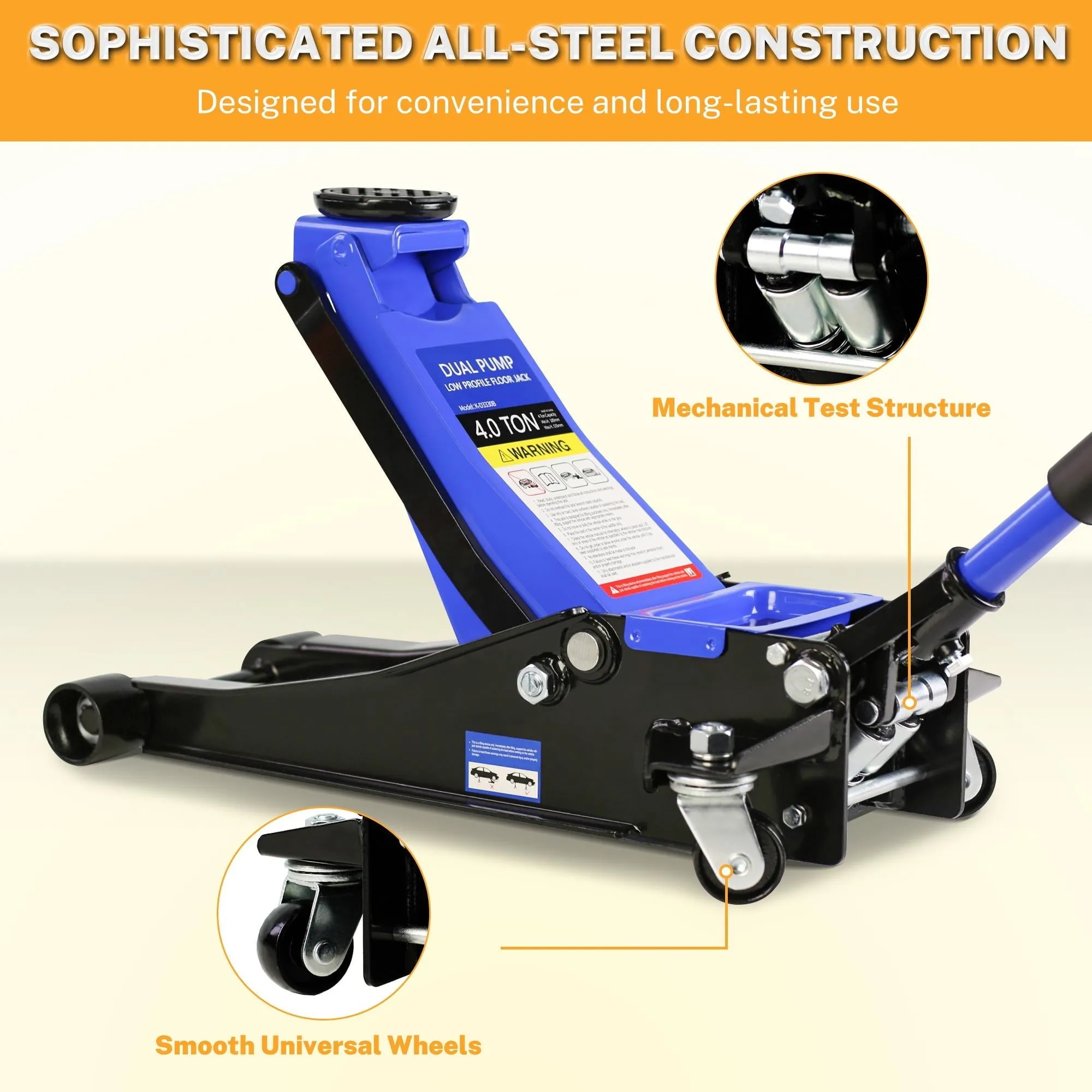 2026 4-Ton Floor Jack, Low Profile Car Jack, Heavy-Duty Trolley Jack Car Lift with Dual Pump Pistons, Lifting Range 4
