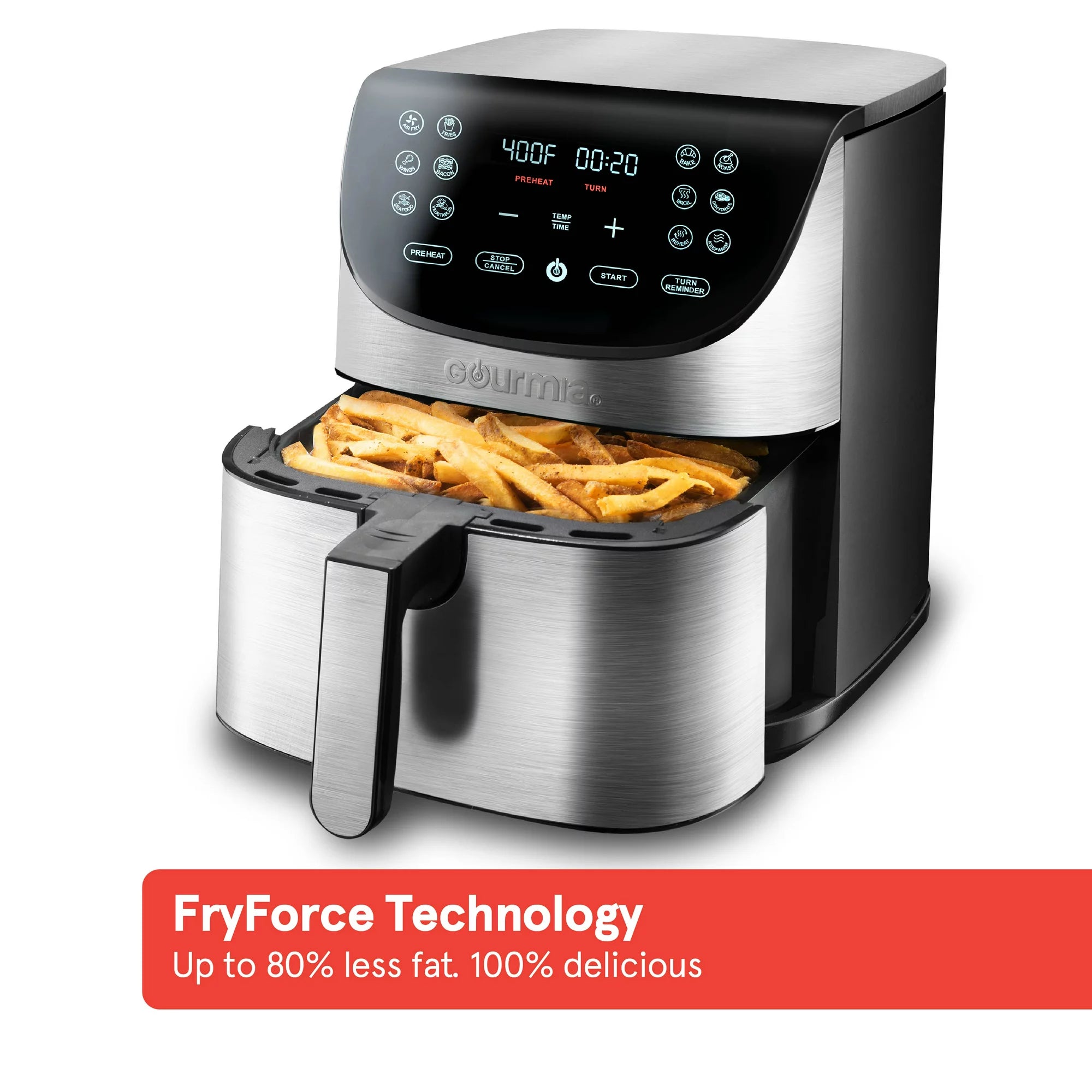 Gourmia 7-Qt Digital Air Fryer with Guided Cooking, Easy Clean, Stainless Steel
