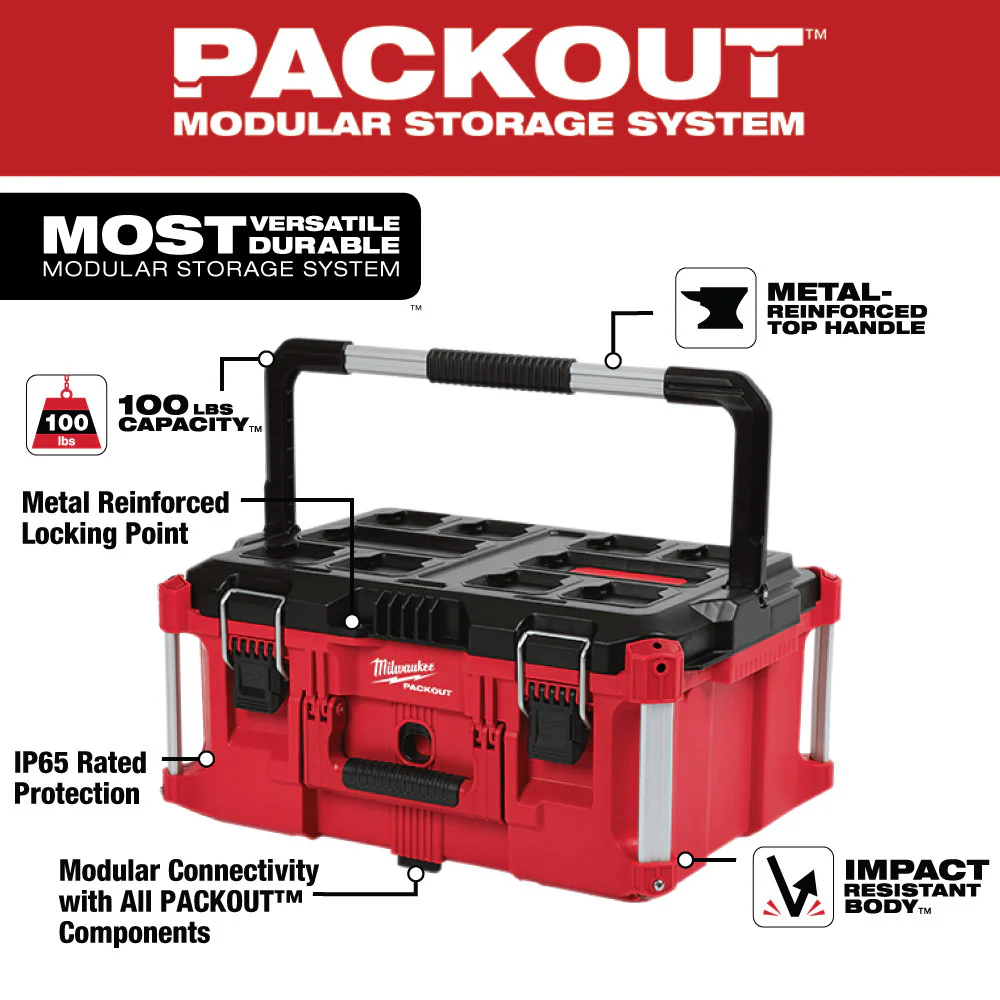 2026 Milwaukee 48-22-8425 100-Pound Capacity Polymer Packout Large Tool Box