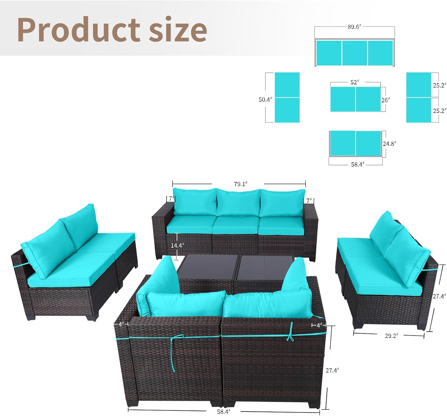 7 Pieces Rattan Patio Furniture Set with Tea Table