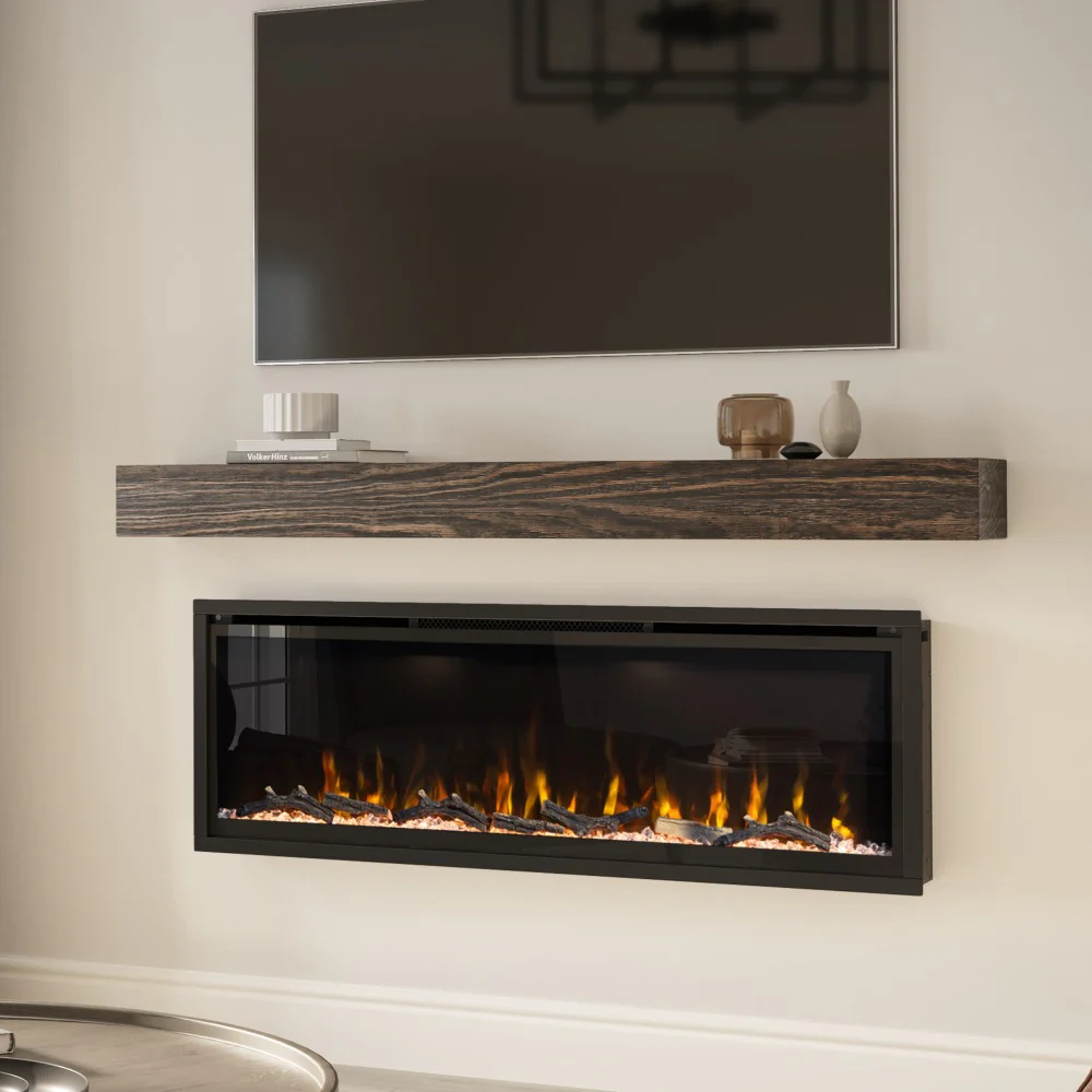Modern Ember 50 in. Aerus LED Smart Electric Fireplace in Black with App Remote Control, Timer, and Multi-Color Flames
